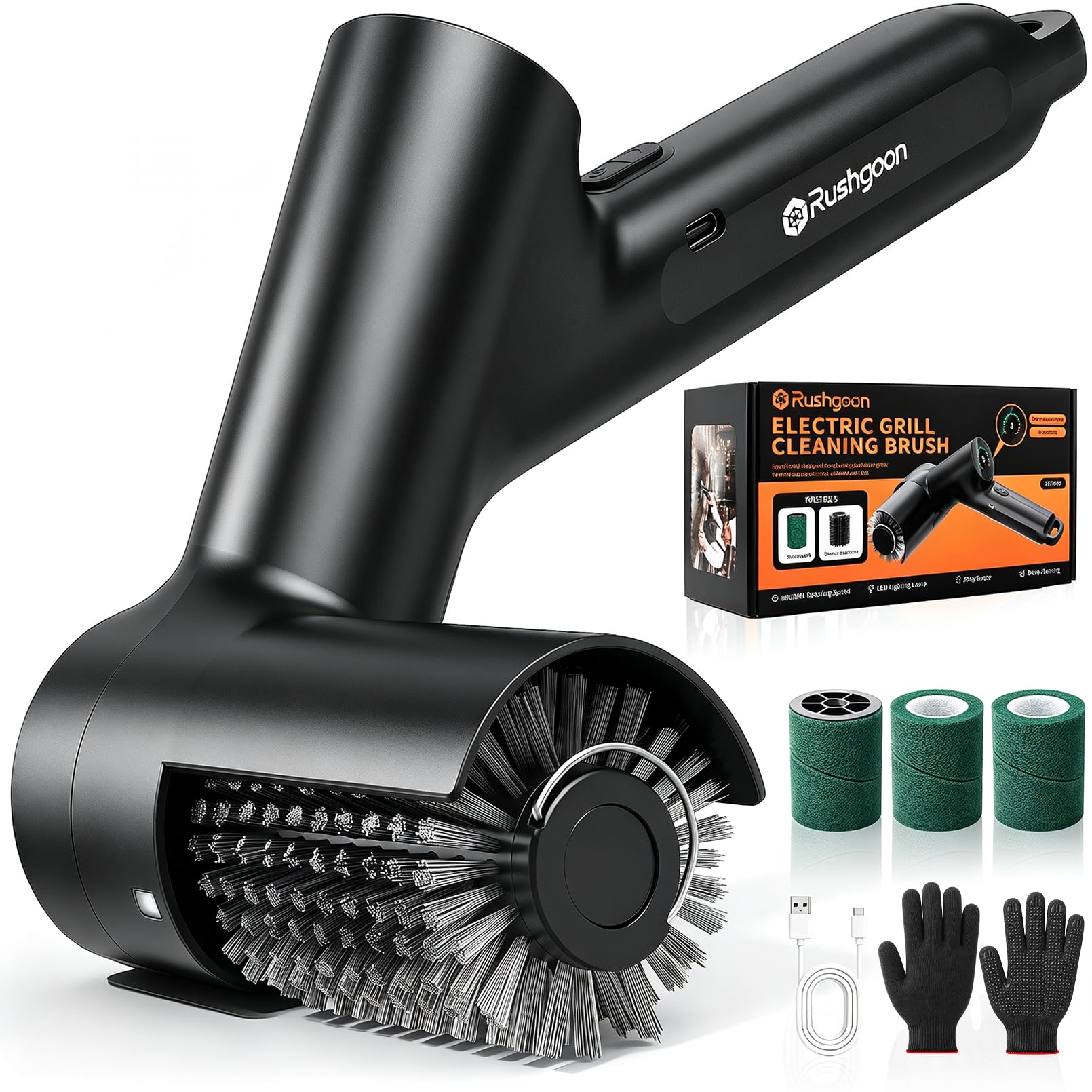 Rushgoon Electric Grill Brush, 35kgf High Torque Rechargeable BBQ Cleaner