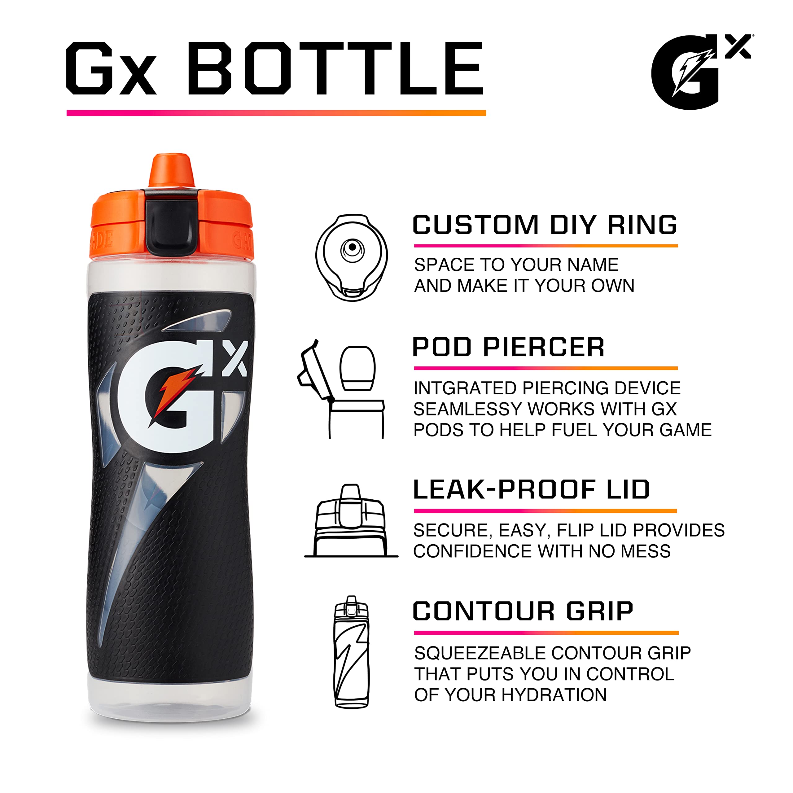 Gatorade Gx Plastic Squeeze Bottle, White, 30Oz