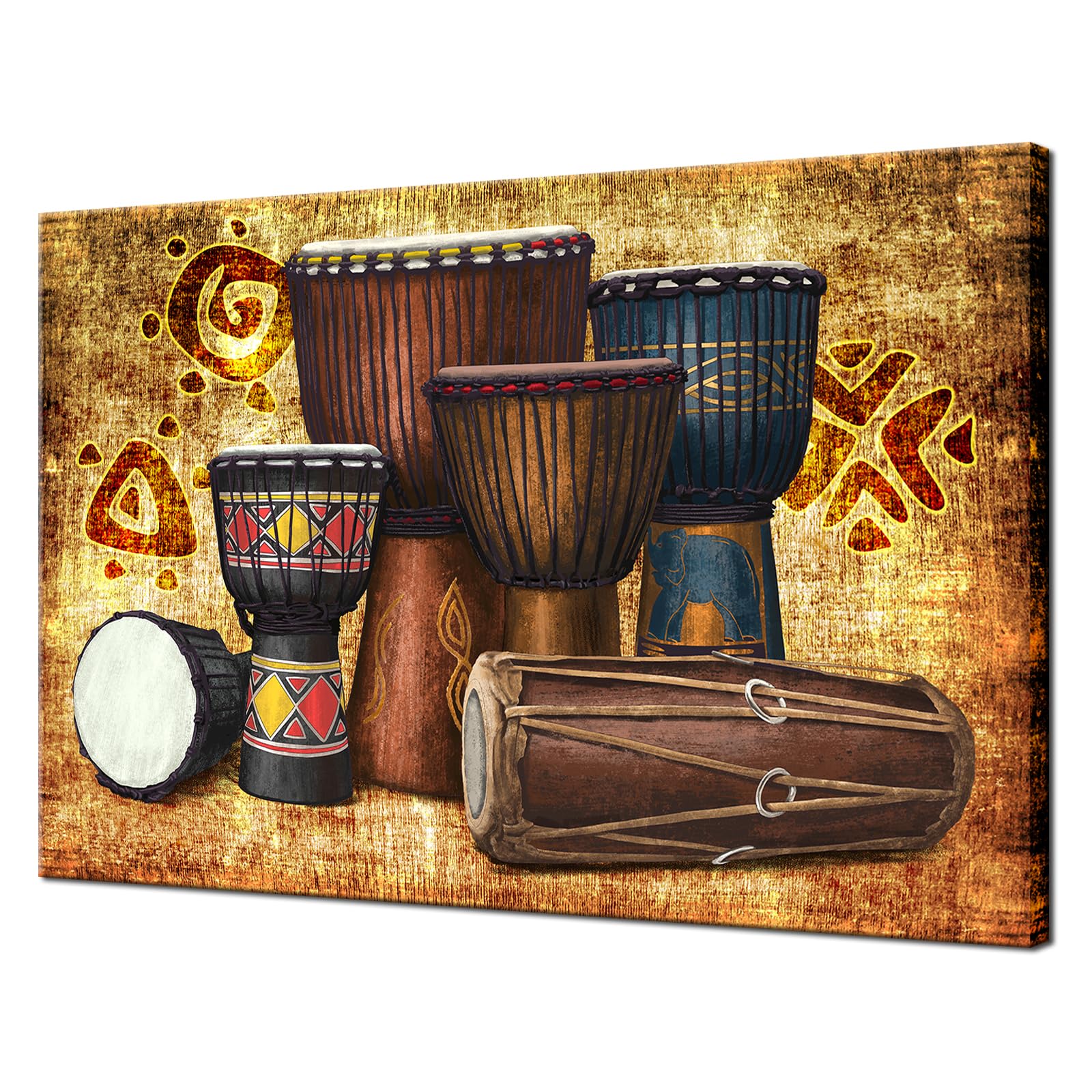 Skenoart Indian Wall Art Vintage Brown Painting Ethnic Ancient Artwork Traditional Drum Picture Prints African Canvas Print For
