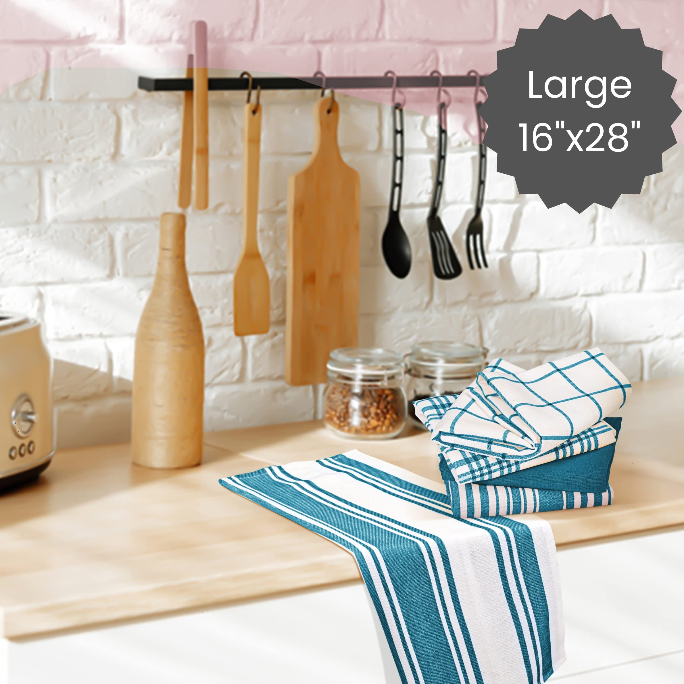 Cotton Clinic Assorted Kitchen Towels 5 Pack - Soft Absorbent Quick Drying Table & Kitchen Linen - Dish Towels, Dish Cloths, Tea