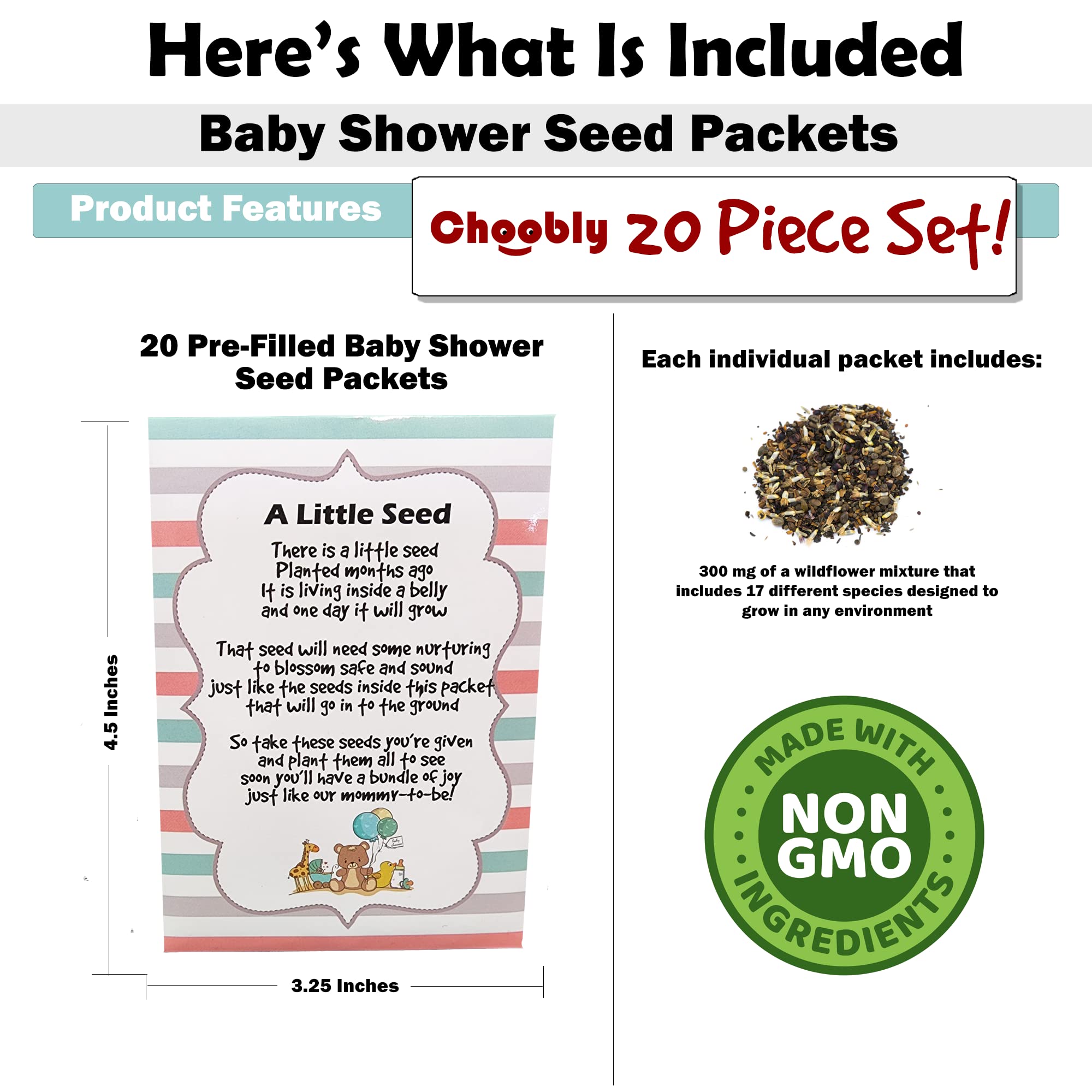 Mommy To Bee Seed Packets | Girl Or Boy Baby Shower Favors For Guests | 20 Wildflower Seeds Packets | Pre-Filled | Bouquet Wildf