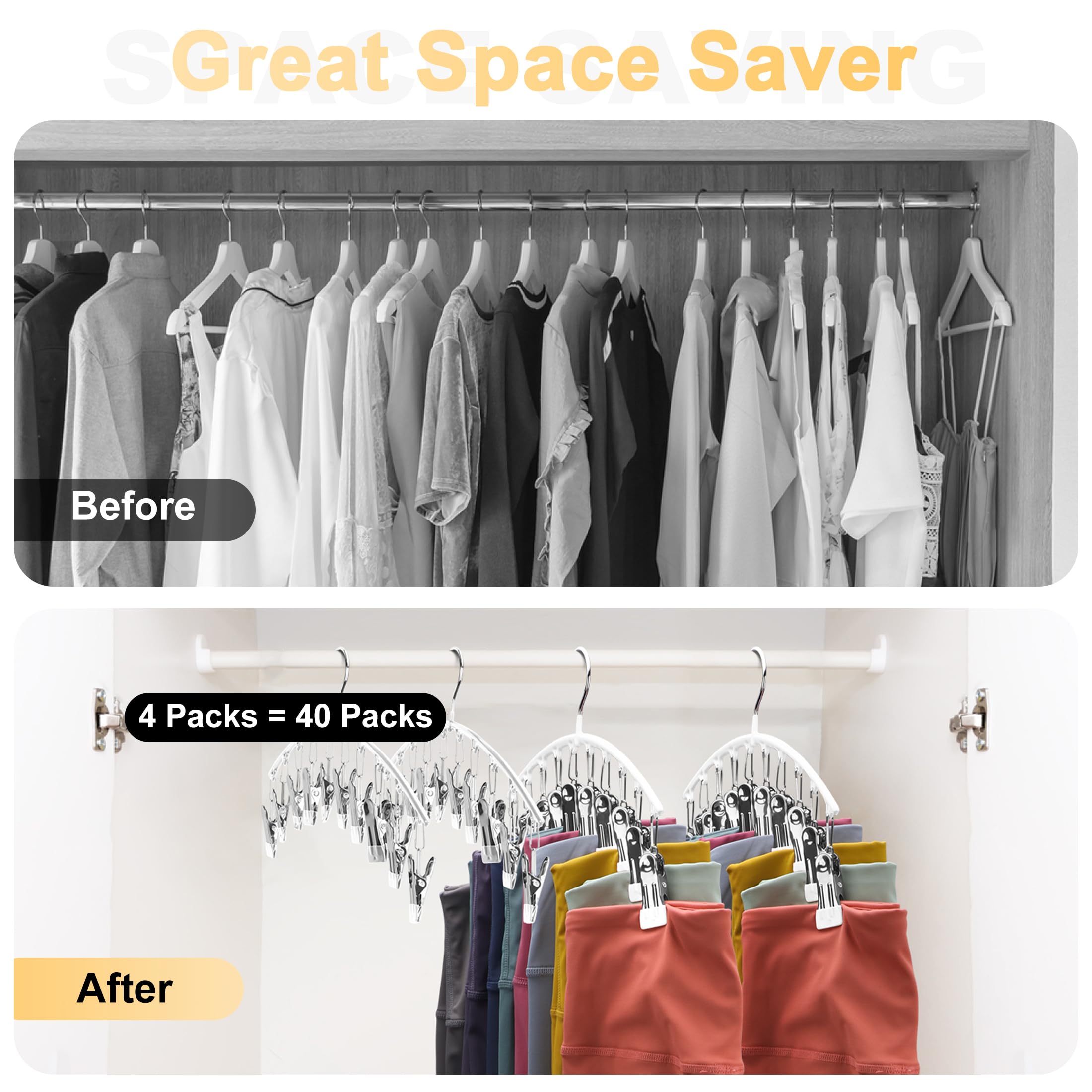 Legging Organizer For Closet, Metal Yoga Pants Hanger W/Rubber Coated 4 Pack W/10 Clips Hold 40 Leggings, Hangers Space Saving H