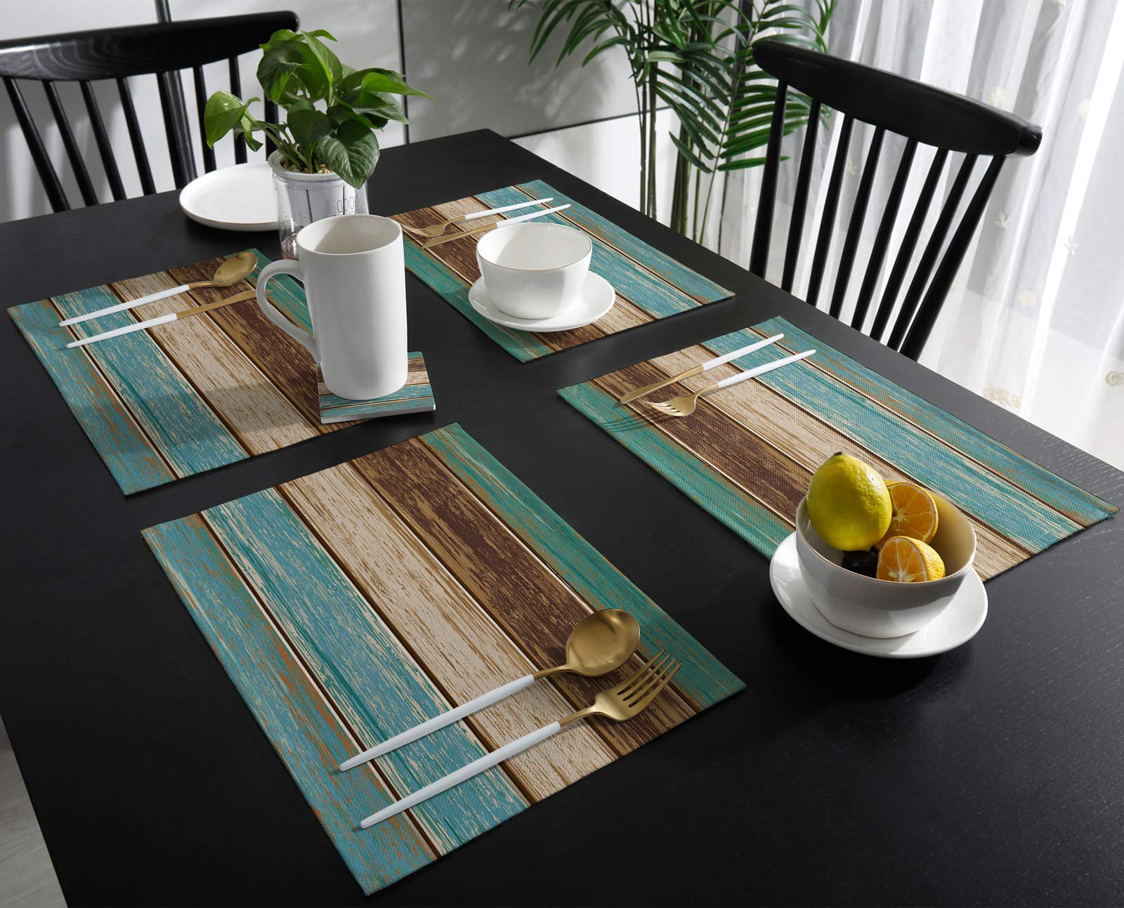 Vandarllin Placemats Set Of 6, Retro Rustic Wood Texture Polyester Stain Resistant Table Mats Washable Placemat Decoration For K
