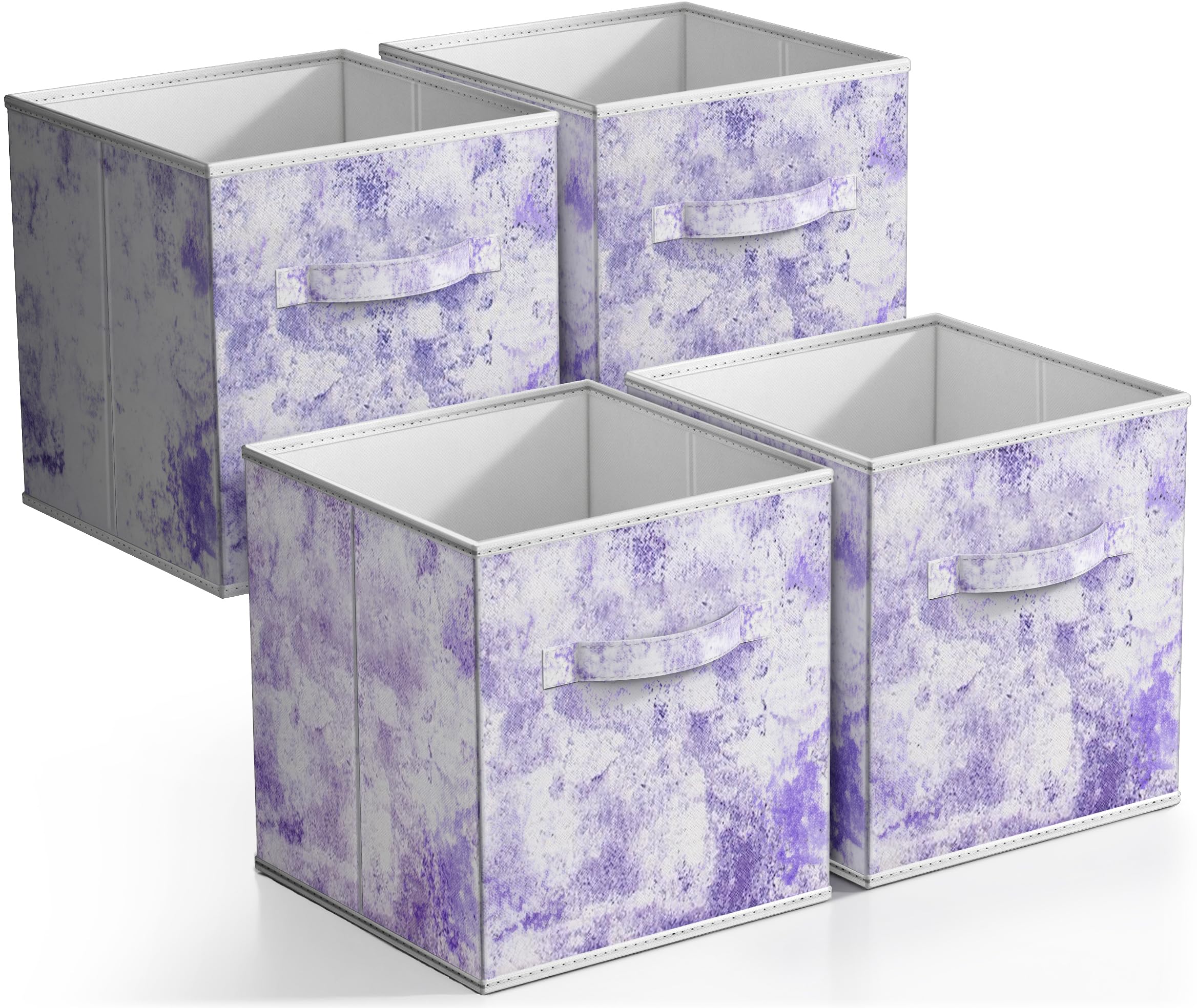 Sorbus Collapsible Storage Bins - 11'' Sturdy Foldable Fabric Storage Cubes With Handle - 4 Tie-Dye Purple Organization And Stor