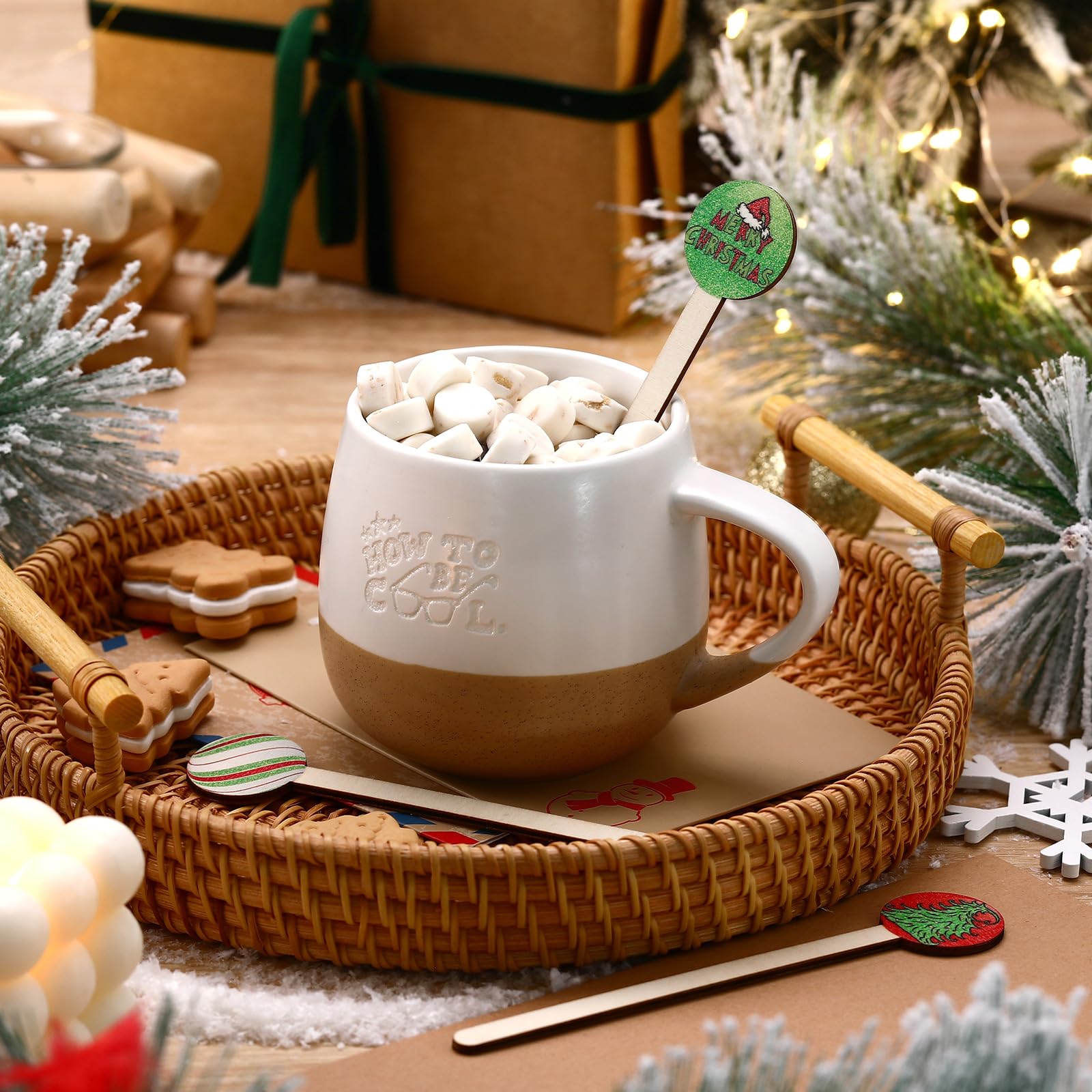 Jinei 120 Pcs Christmas Coffee Stirrers Stir Sticks Natural Wooden Stir Sticks Disposable Drink Stirrers For Stirring Hot Chocol