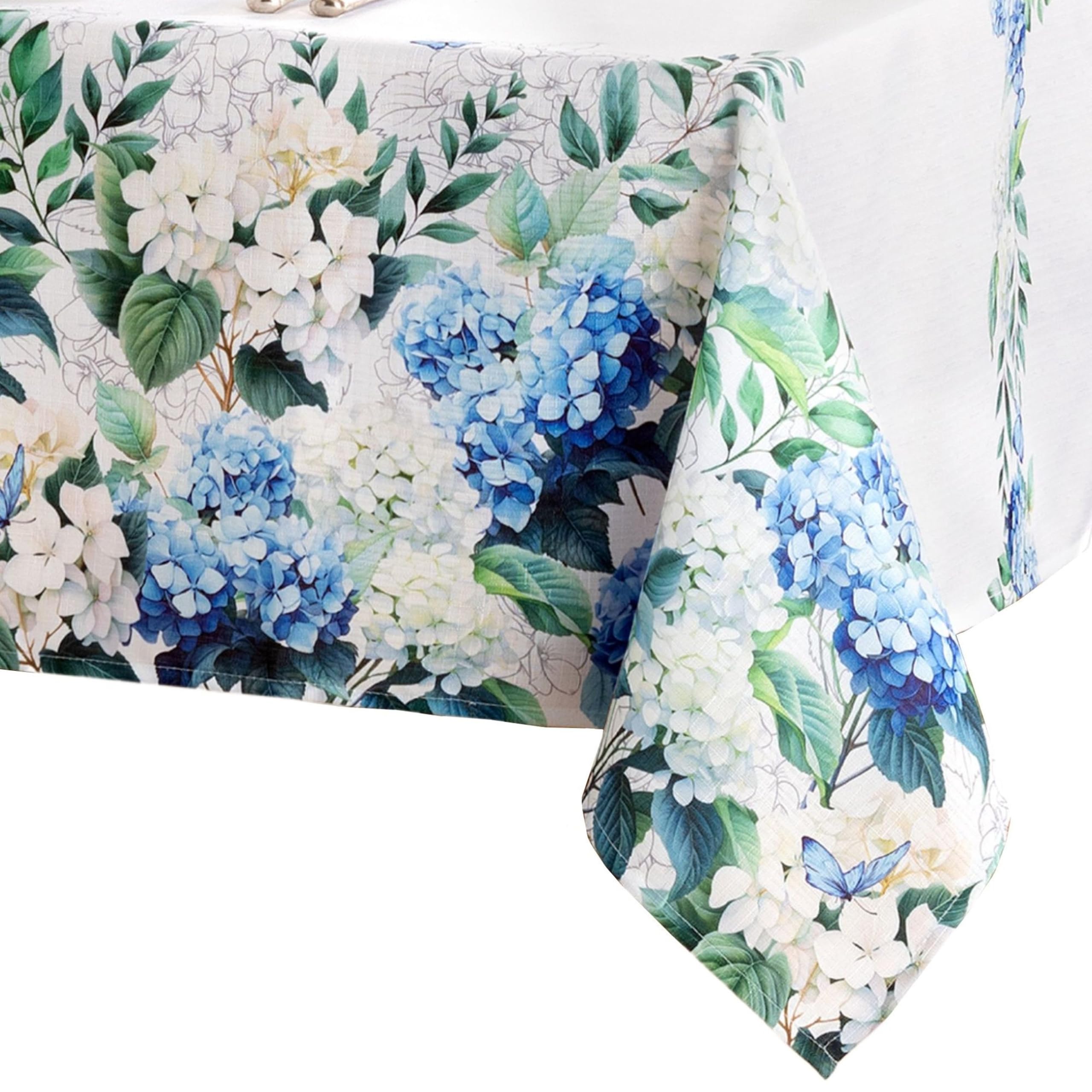 Elrene Home Fashions Hydrangea Bloom Floral Butterfly Double Border Spring/Summer Wrinkle Resistant Dining Tablecloth, 60x144 Re