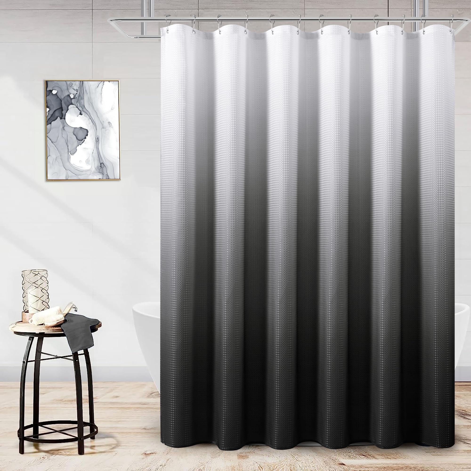 Naturoom Gray Shower Curtain, Dark Grey Waffle Fabric Shower Curtains For Bathroom Hotel Grade Cloth Shower Curtain Liner Simple