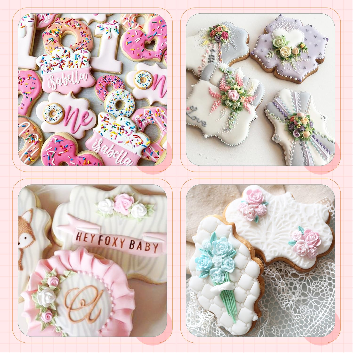 Plaque Frame Cookie Cutter 4Pcs/Set, Stainless Steel Pastry Biscuit Cookie Cutter Set Fondant Pancake Cutters Mold (Style 2)