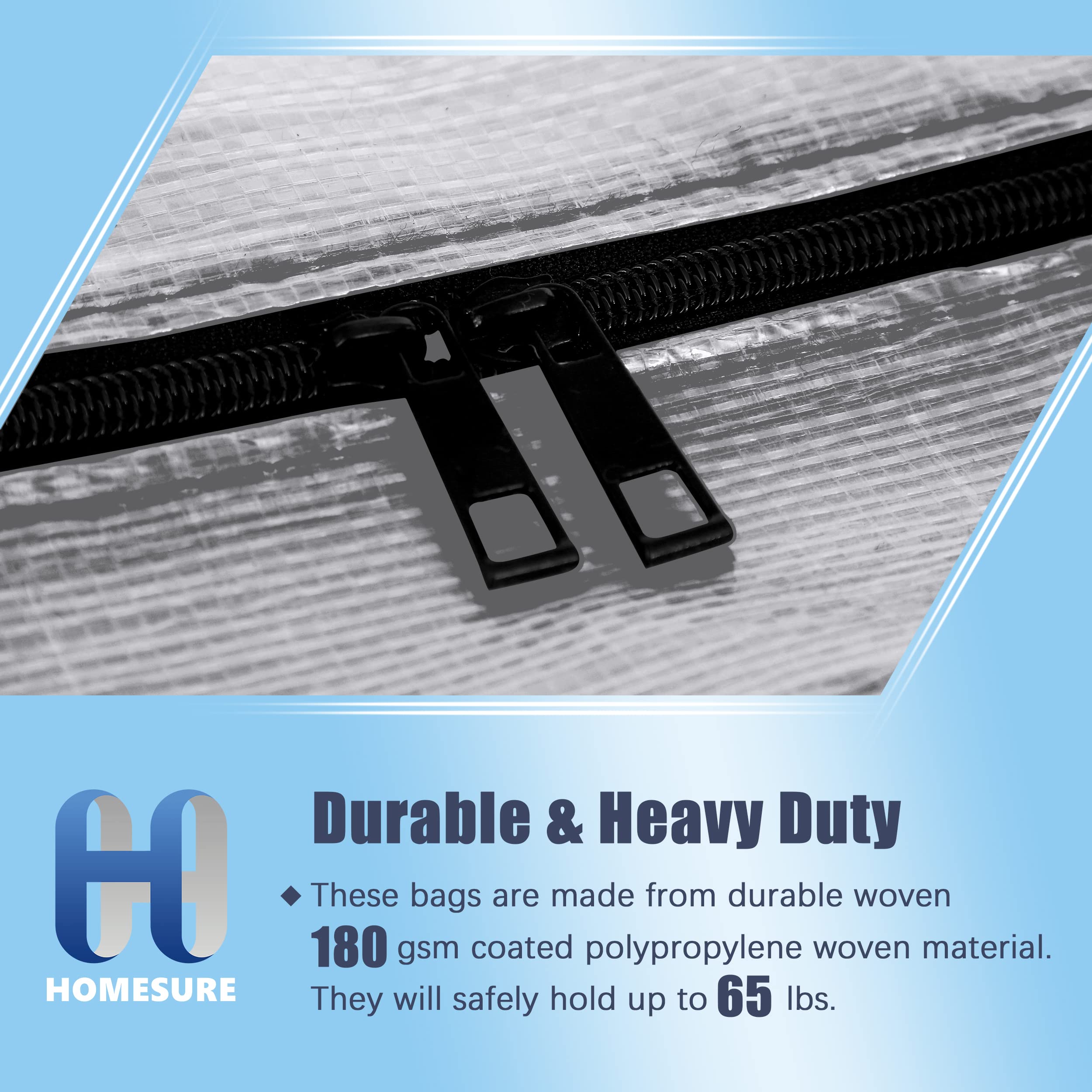 Homesure 12 Pack Large Strong Moving Bags With Zippers & Carrying Handles - Water-Resistant - Heavy Duty Storage Tote For Space