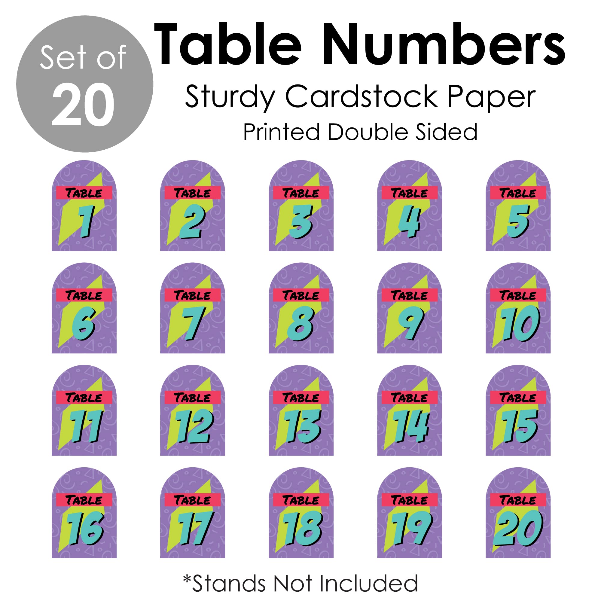 Big Dot Of Happiness 90S Throwback - 1990S Party Double-Sided 5 X 7 Inches Cards - Table Numbers - 1-20