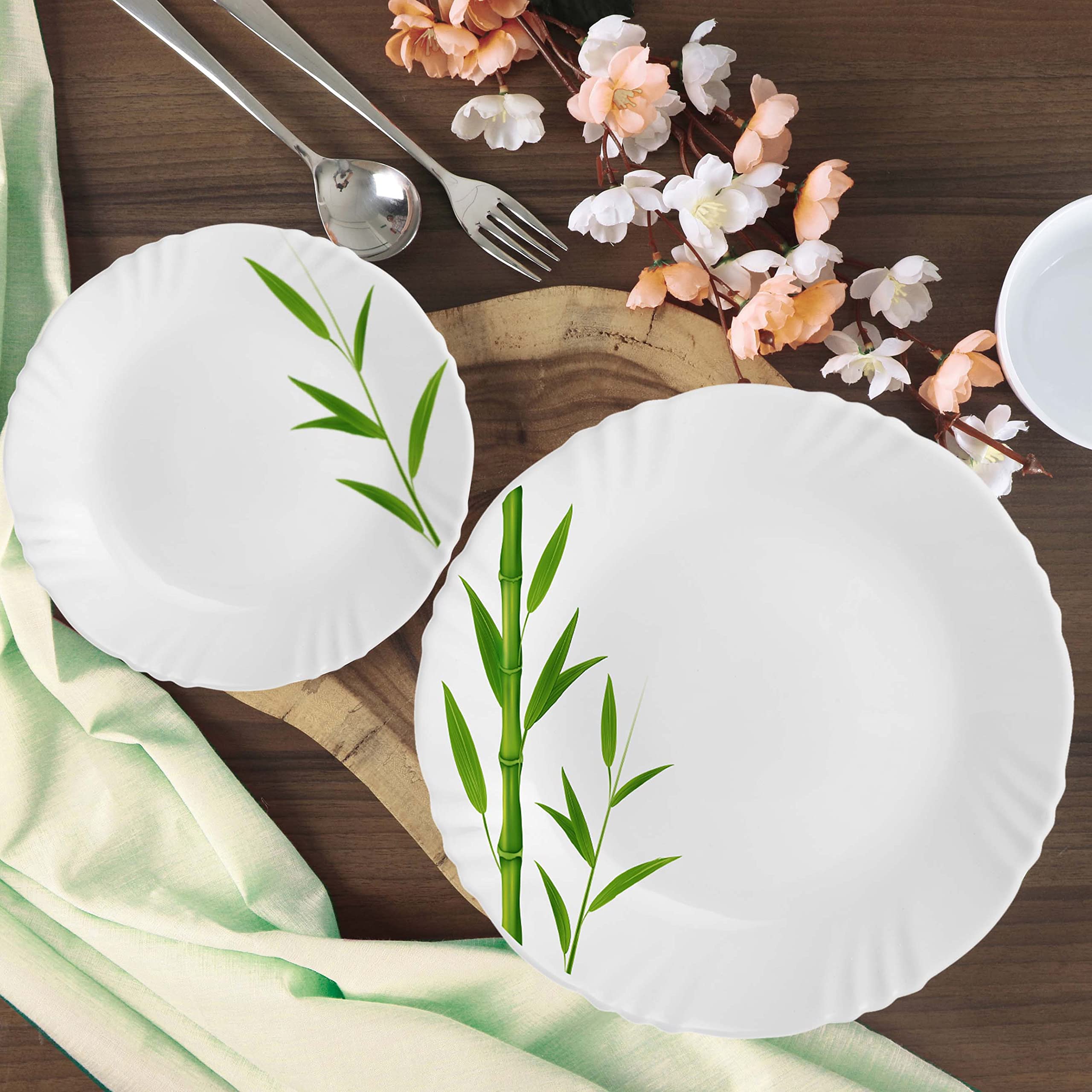 CELLO Dazzle Bamboo Grove Dinner Plate, 10inch Full Plate | Opal Glass Dinner Plates | LightWeight, Daily Use Crockery Set for 