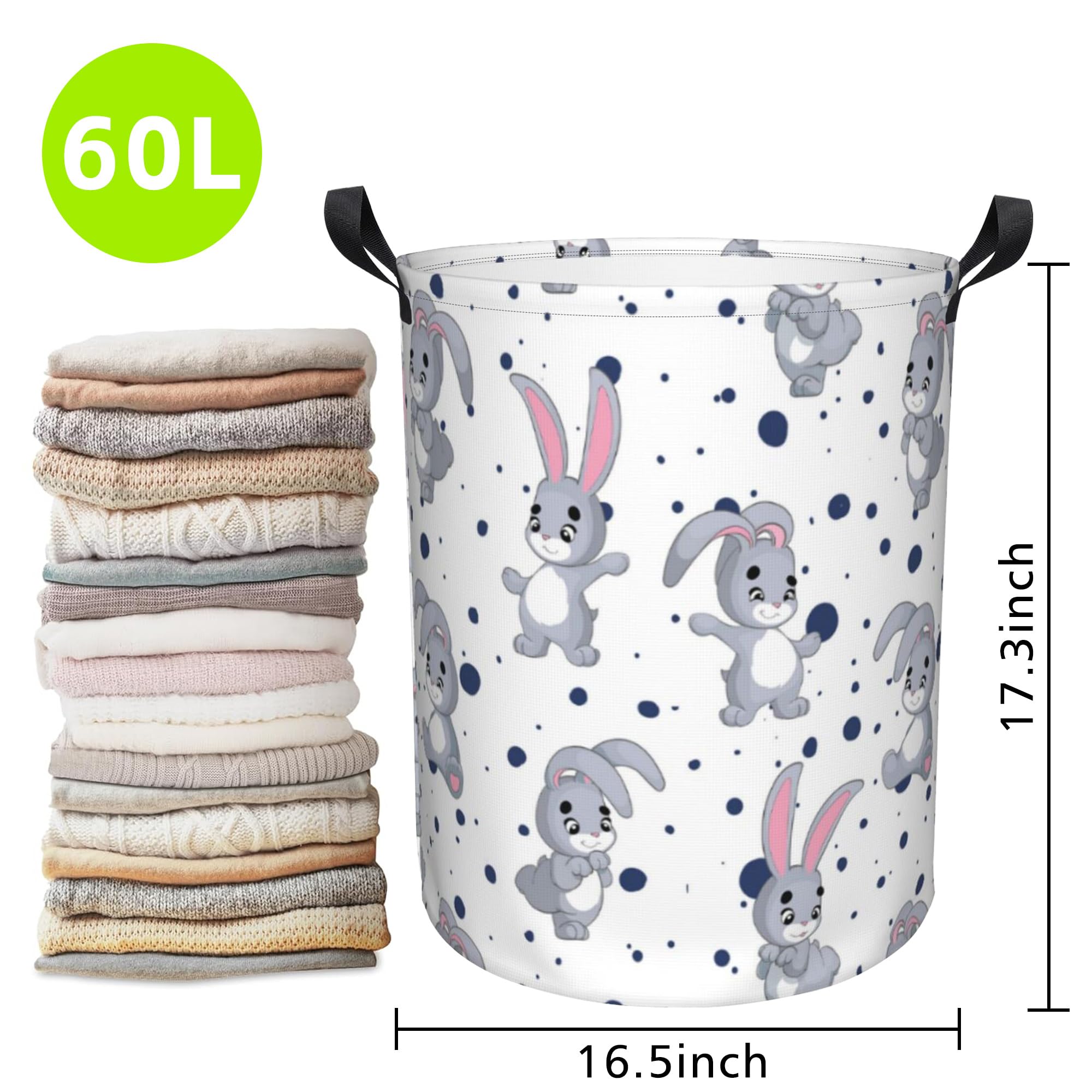 Naqiuli Laundry Basket Cartoon Rabbits Laundry Hamper Large Laundry Basket Storage Basket Tote Bag Collapsible Organizer Basket