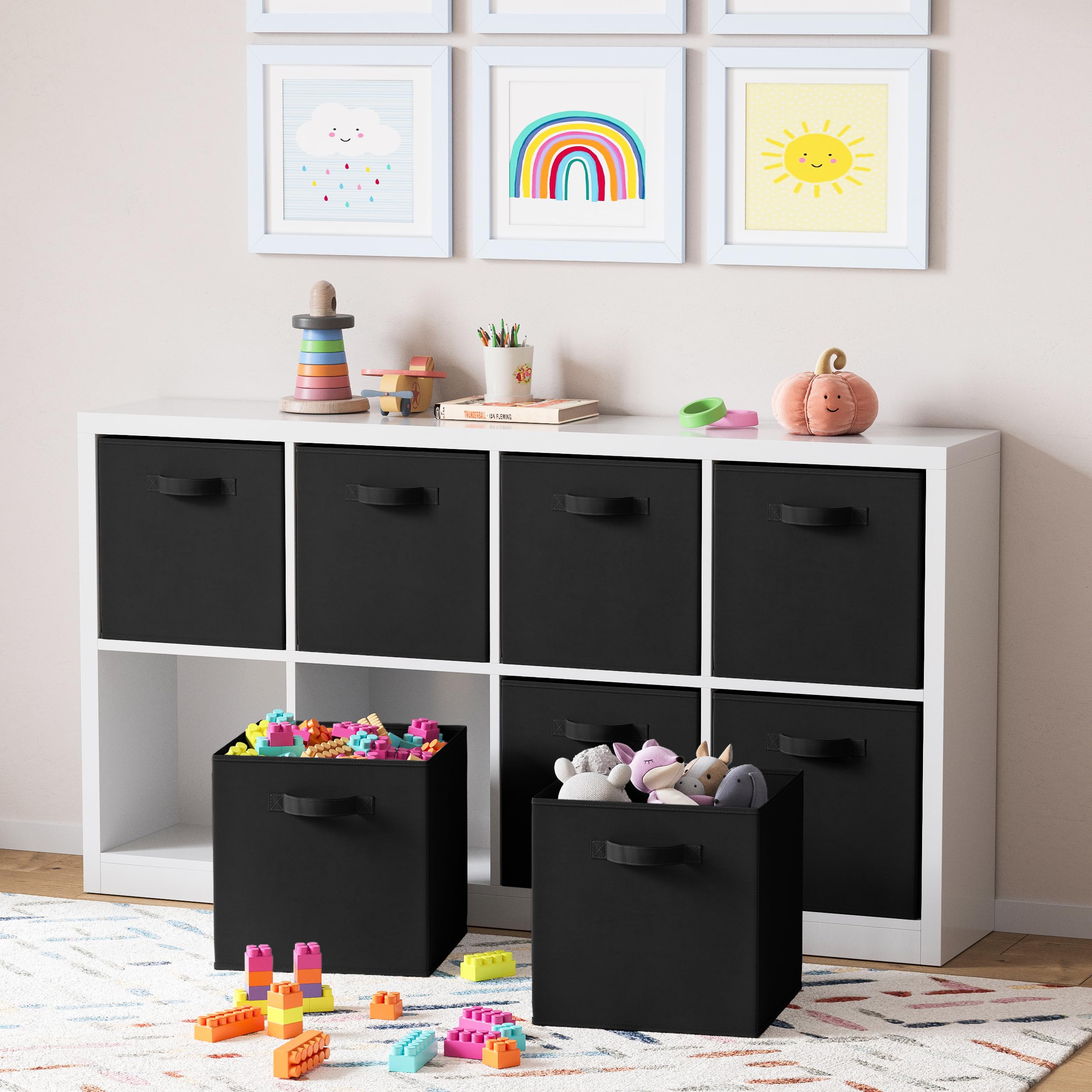 NEATERIZE Cube Storage Baskets for Organizing - 13x13 Inch - Set of 8 Heavy-Duty Storage Cubes for Storage and Organization. Perfect Bins for Cubby Storage Boxes Or Cube Storage Organizer (Black)