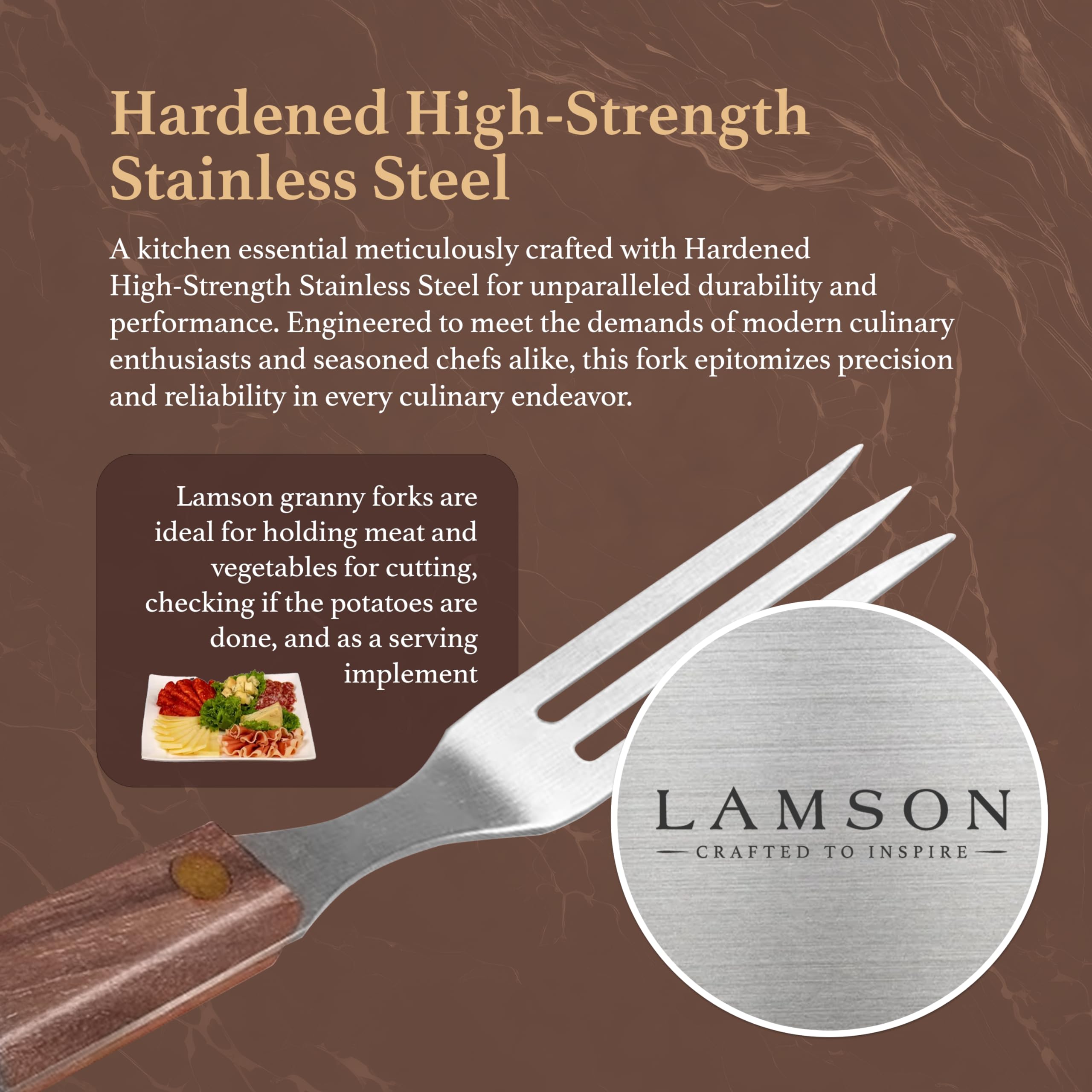 Lamson 7-Inch Granny Fork, 3-Tine, Stainless Steel, Walnut Finish, Model 33420