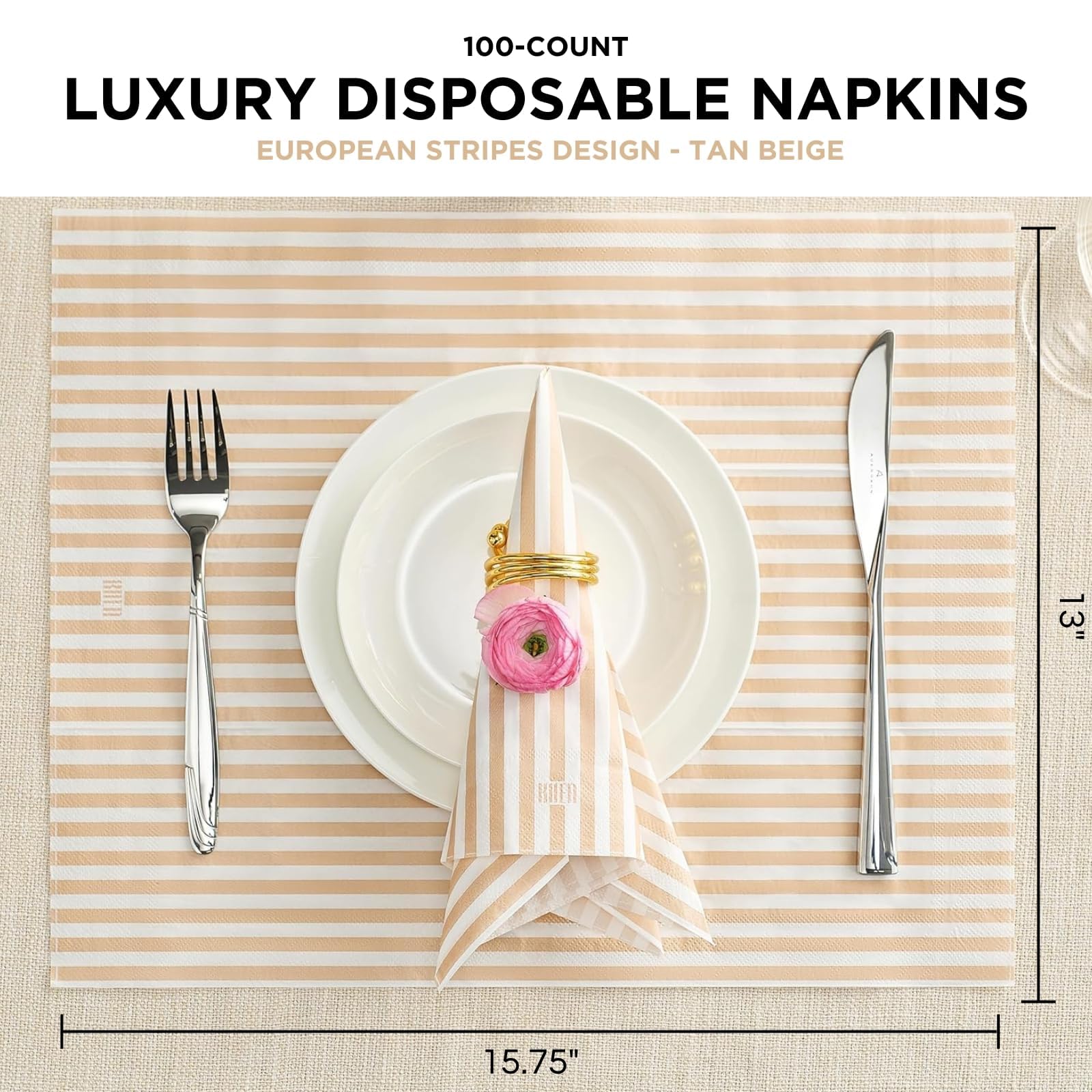 Tonal Striped Disposable Napkin Beige Set of 50 Pieces