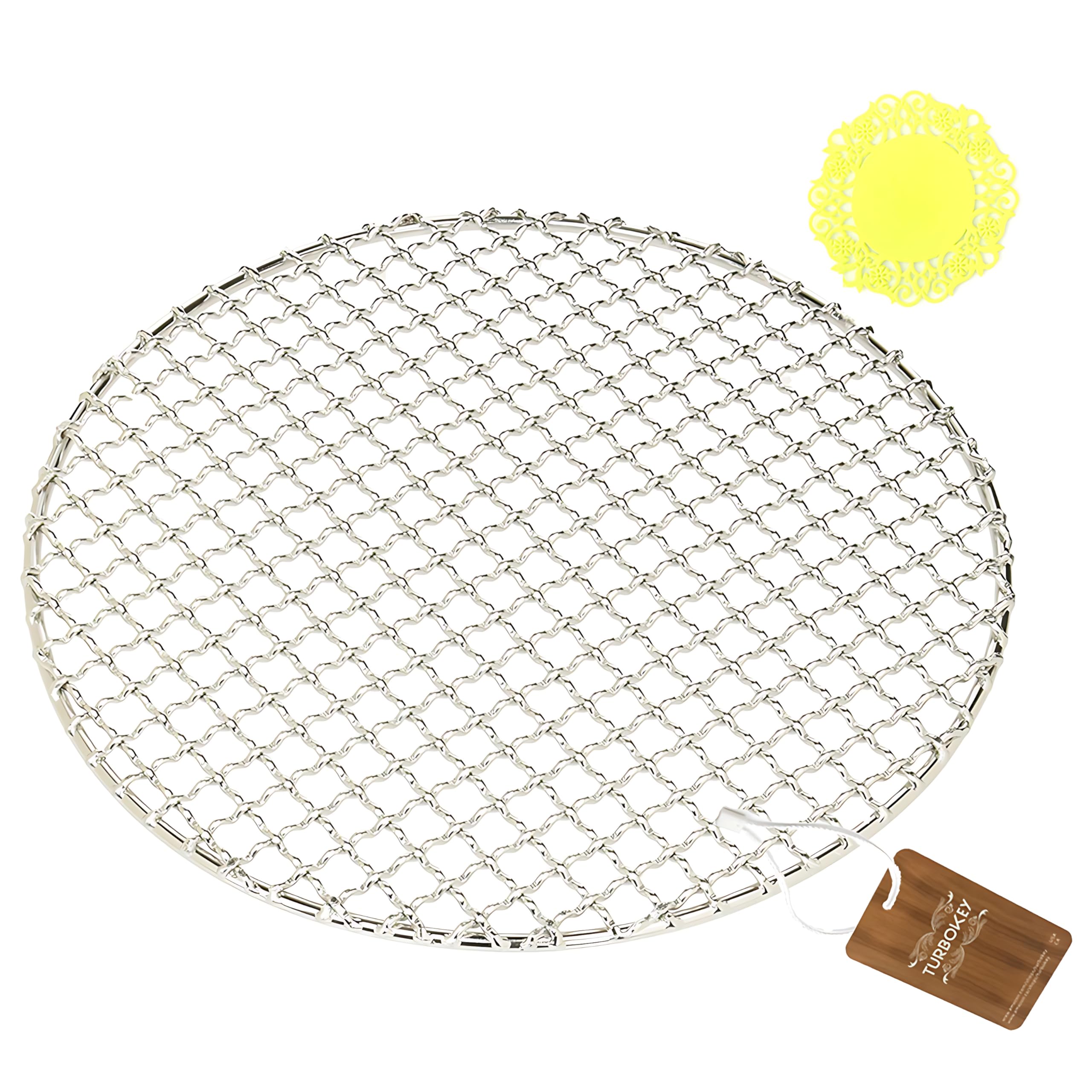 Turbokey Dia 13.8'' Round Barbecue Grids Cross Wire Footed Steaming Stainless Steel Cooling Rack Multi-Purpose Grill Rack For Ai