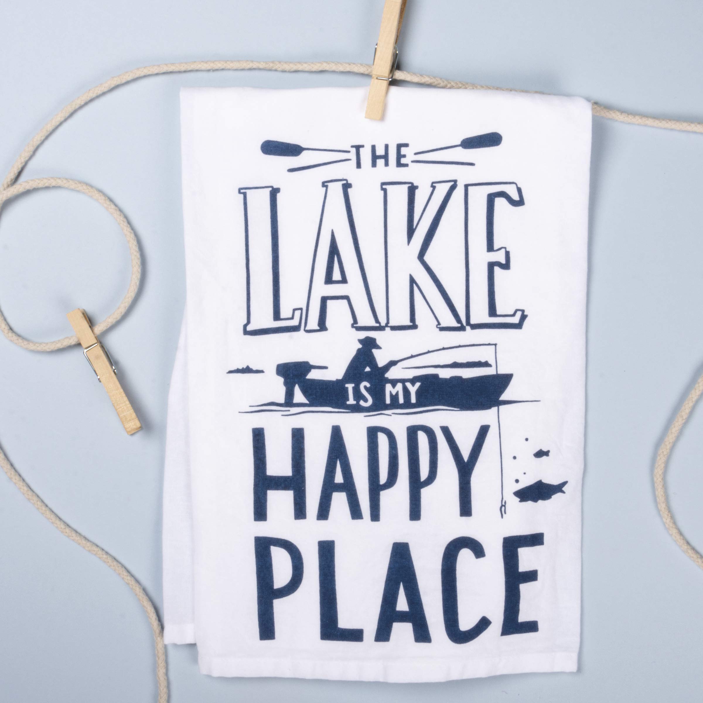 Primitives By Kathy 35518 Lol Dish Towel, 28-Inch Square, The Lake Is My Happy Place