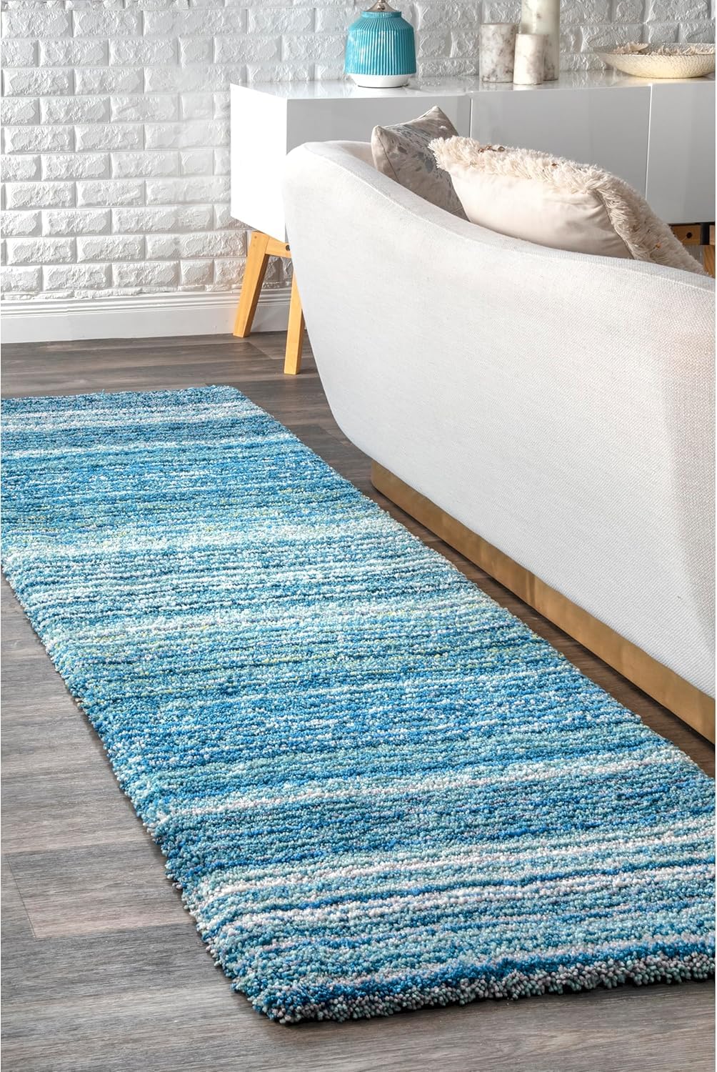 Carpetify Classie Ombre Pattern Shag Area Rug Runner, 2X6 Feet, Sky Blue Mixture