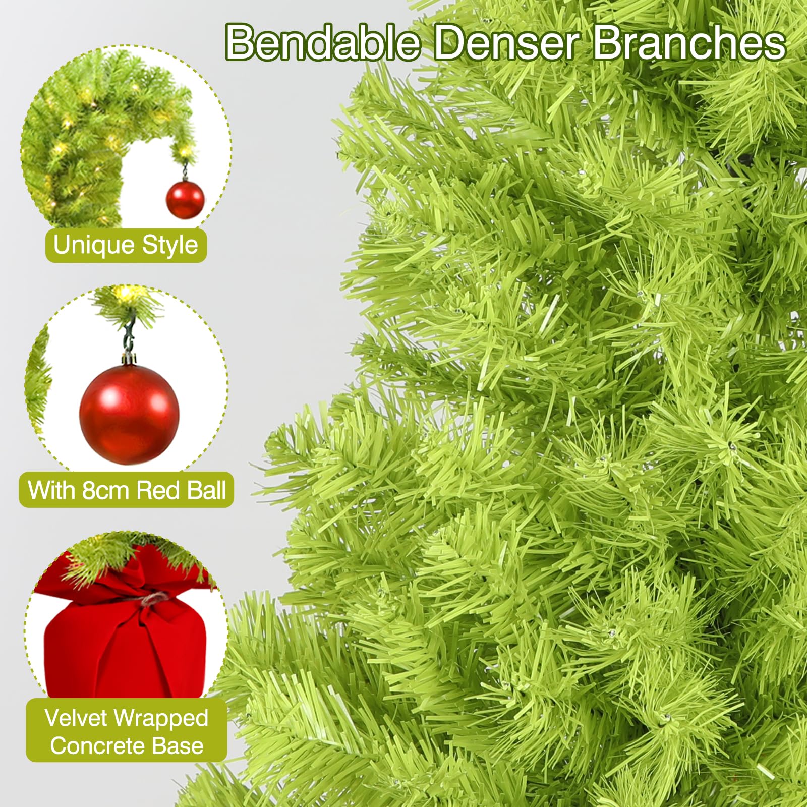 HMASYO Whimsical Small Tabletop Christmas Tree with Lights and Red Ball, 26.8 Bendable Lime Green Artificial Table Top Christmas