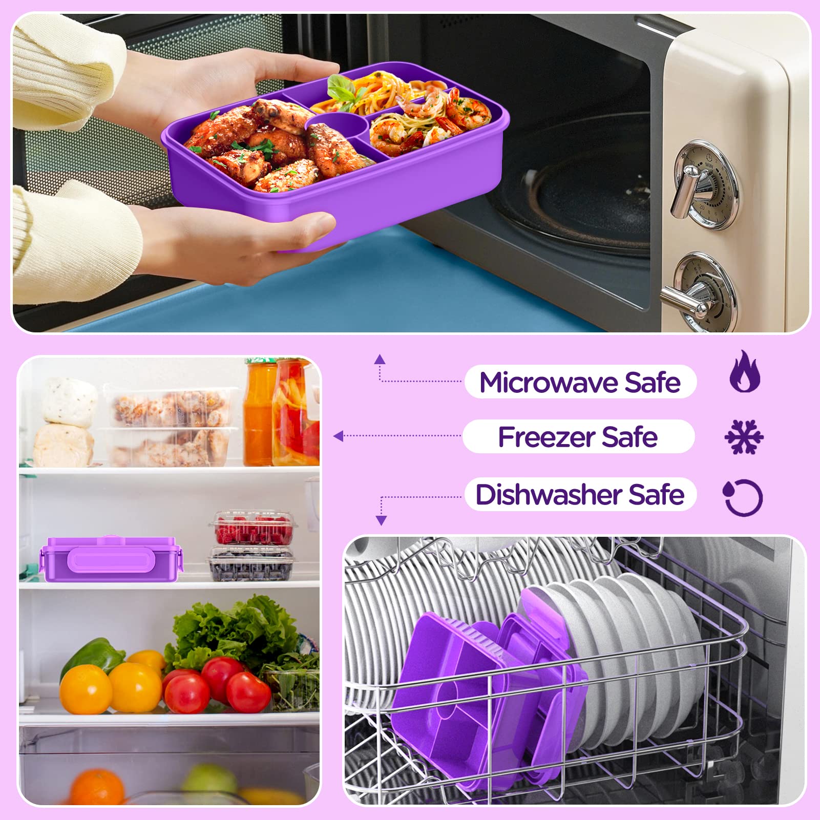 Dacool Lunch Box Kids Bento Box 7.5 Cups With 4-Compartment Leakproof Bpa Free Toddler Girls Lunch Containers With Fork Spoon Fo