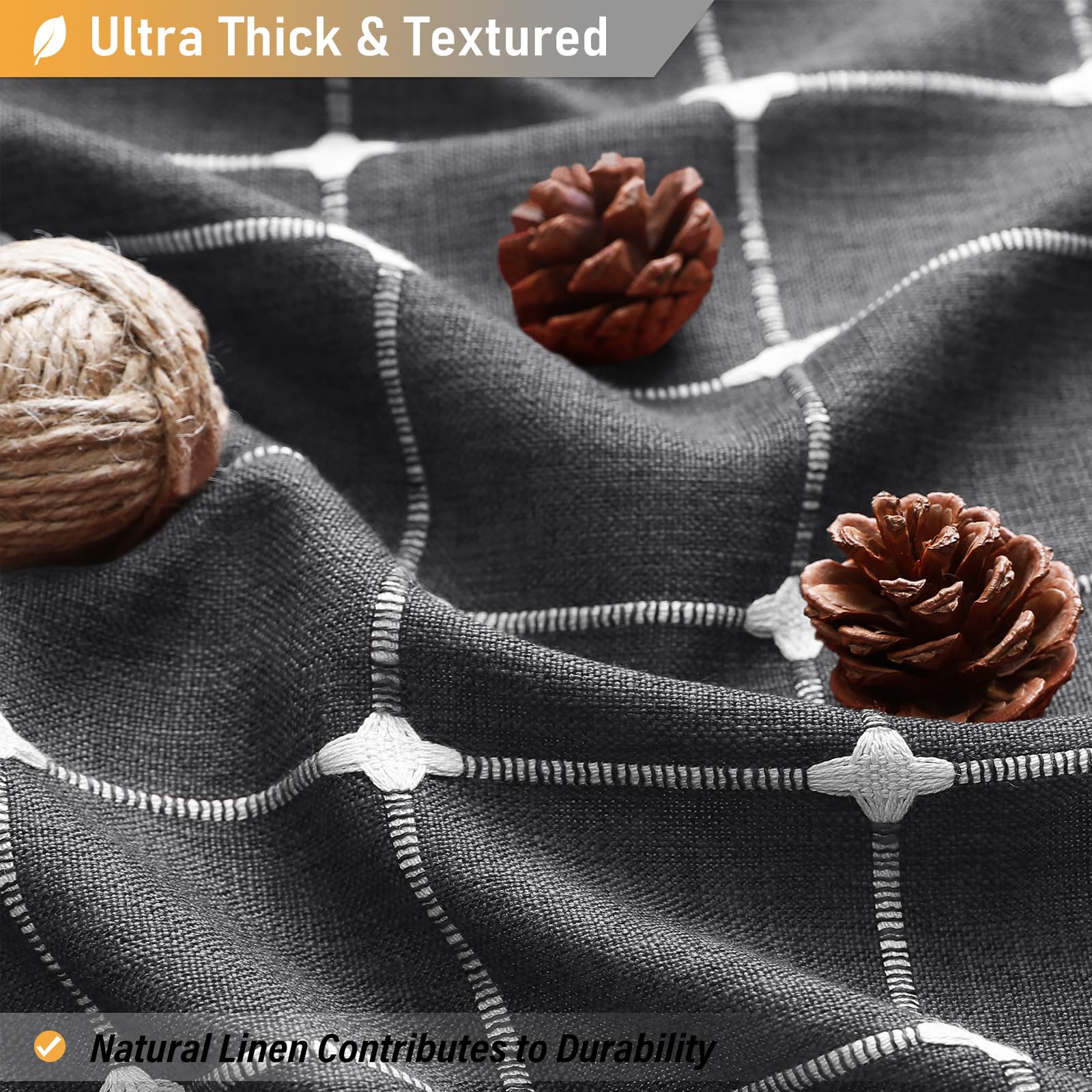 Bttn Charcoal Grey Boho Shower Curtain - Linen Rustic Heavy Duty Fabric Shower Curtain Set With Tassel, Farmhouse Bohemian Vinta