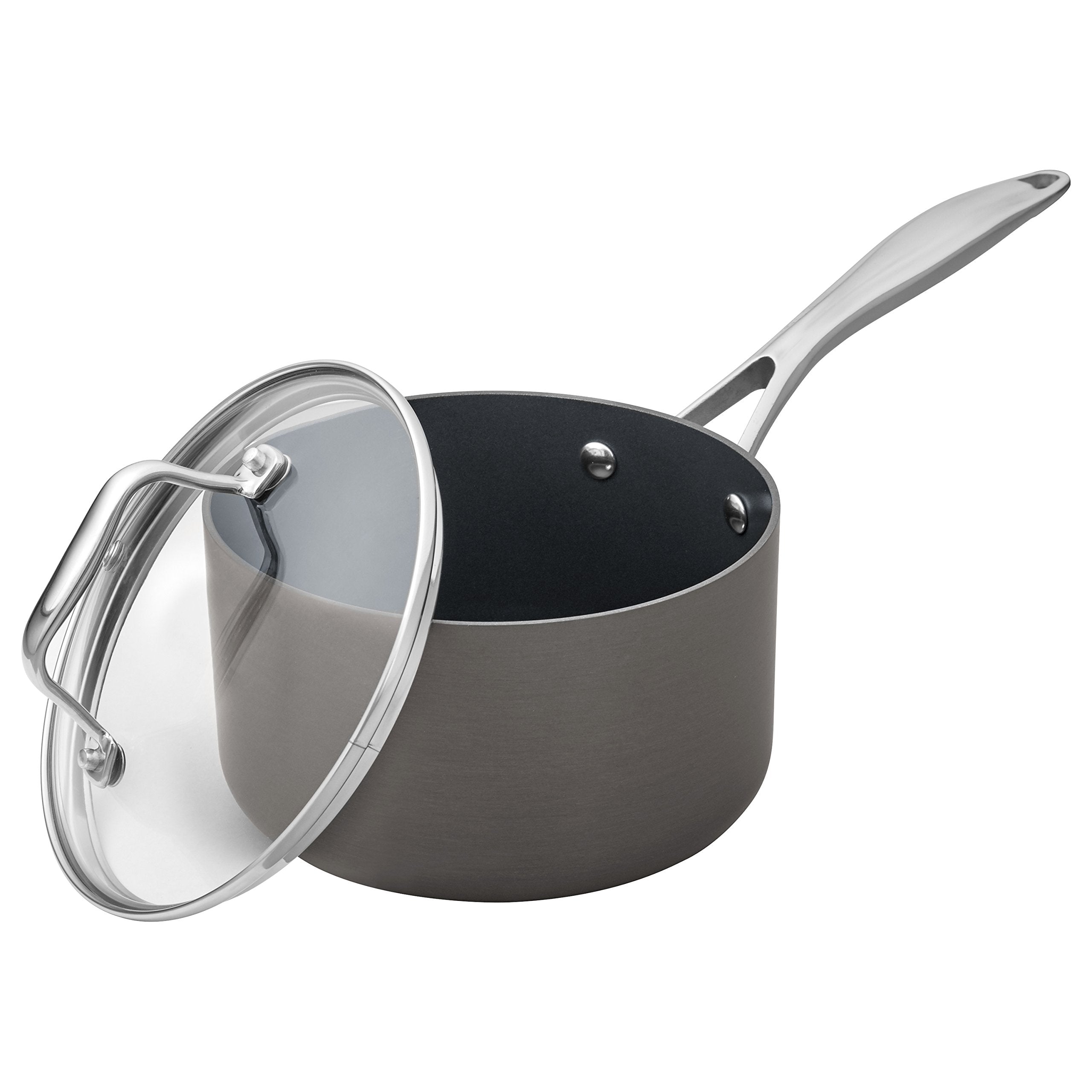 Amazon Basics Mini Sauce Pan With Lid, 1.9 Quarts, HardAnodized NonStick Aluminum, Gray