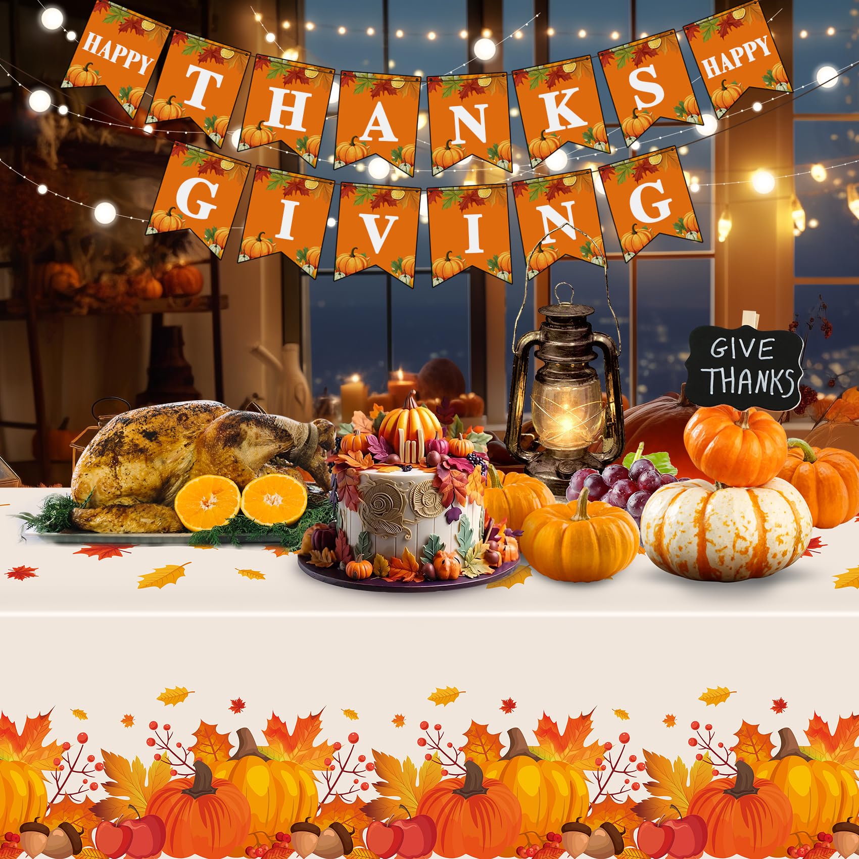 Thanksgiving Tablecloth Disposable 6 Pack, Thanksgiving Decorations for Party Fall Tablecloth Plastic Table Cover 54 x 108 Table