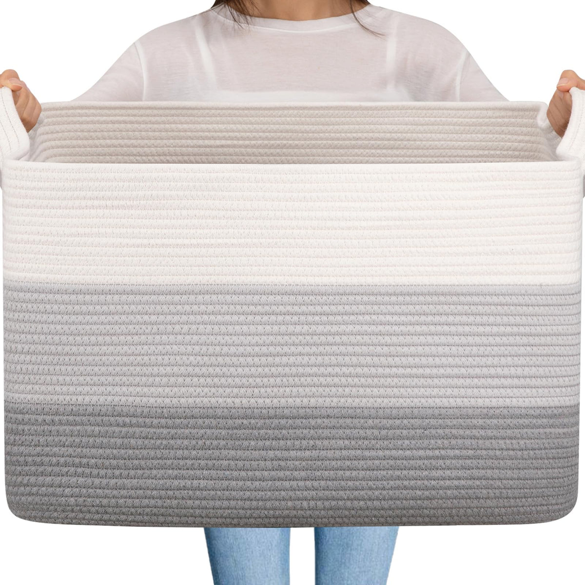 Oiahomy Extra Large Blanket Basket, 90L Cotton Rope Woven Laundry Basket, Toy Basket For Baby Room, Basket For Blanket Storage I
