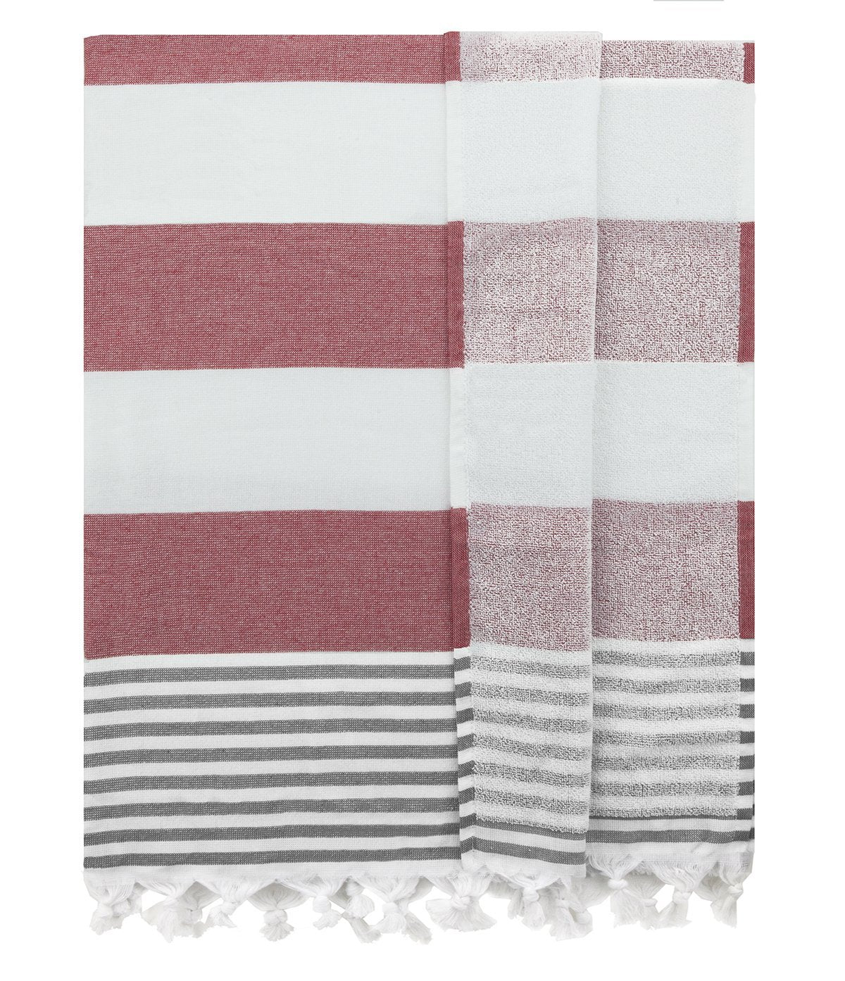 Eshma Mardini Bath & Beach Towel,%100 Cotton Peshtemal, Pool, Spa, Sauna, Hot Yoga Towel (Double Sided) (Red - Grey)