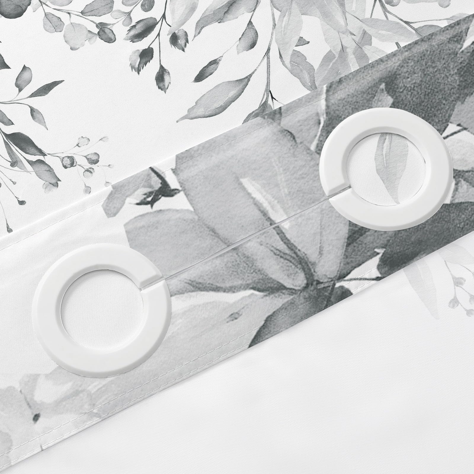 Gibelle Small Stall No Hook Shower Curtain With Snap-In Fabric Liner Set - 36'' X 74''(72''), Hotel Style Grey Eucalyptus Leaves