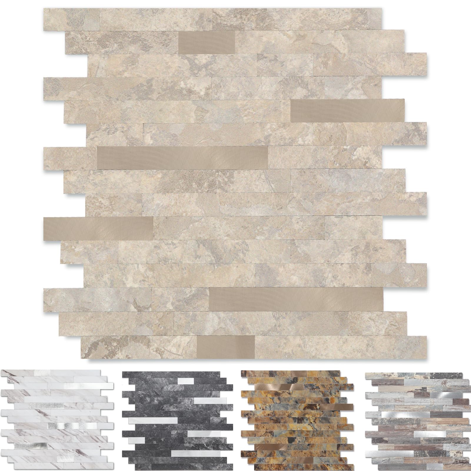 Yipscazo 20 Sheets Peel and Stick Stone Metal Tile Backsplash, Stick on Tiles for Backsplash Kitchen, Bathroom, Laundry Room, Ca