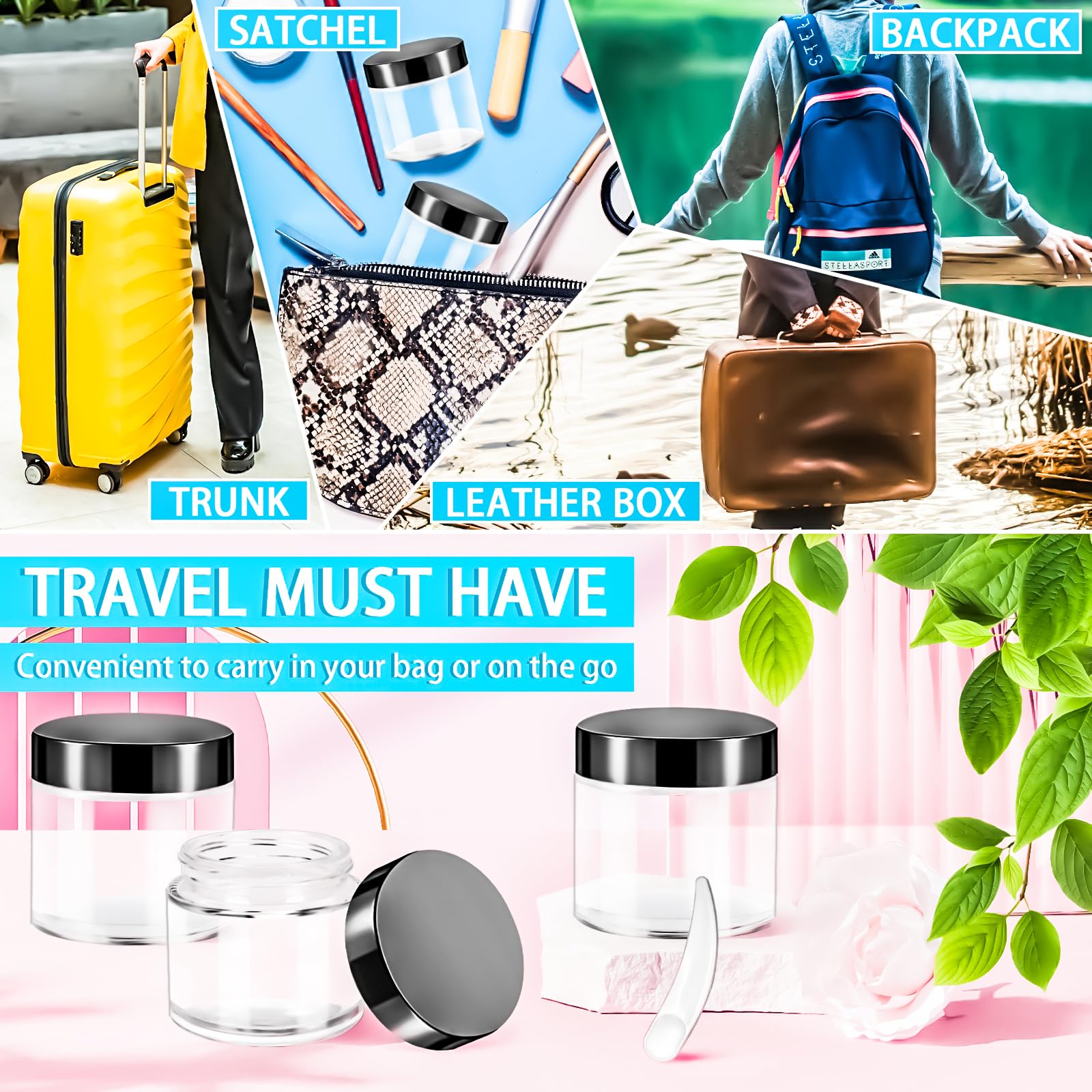 Motbach 4 Pack 2 Oz Glass Jars With Lids 60Ml Mini Round Clear Glass Jars With Inner Liners And Spatulas, Travel Size Containers