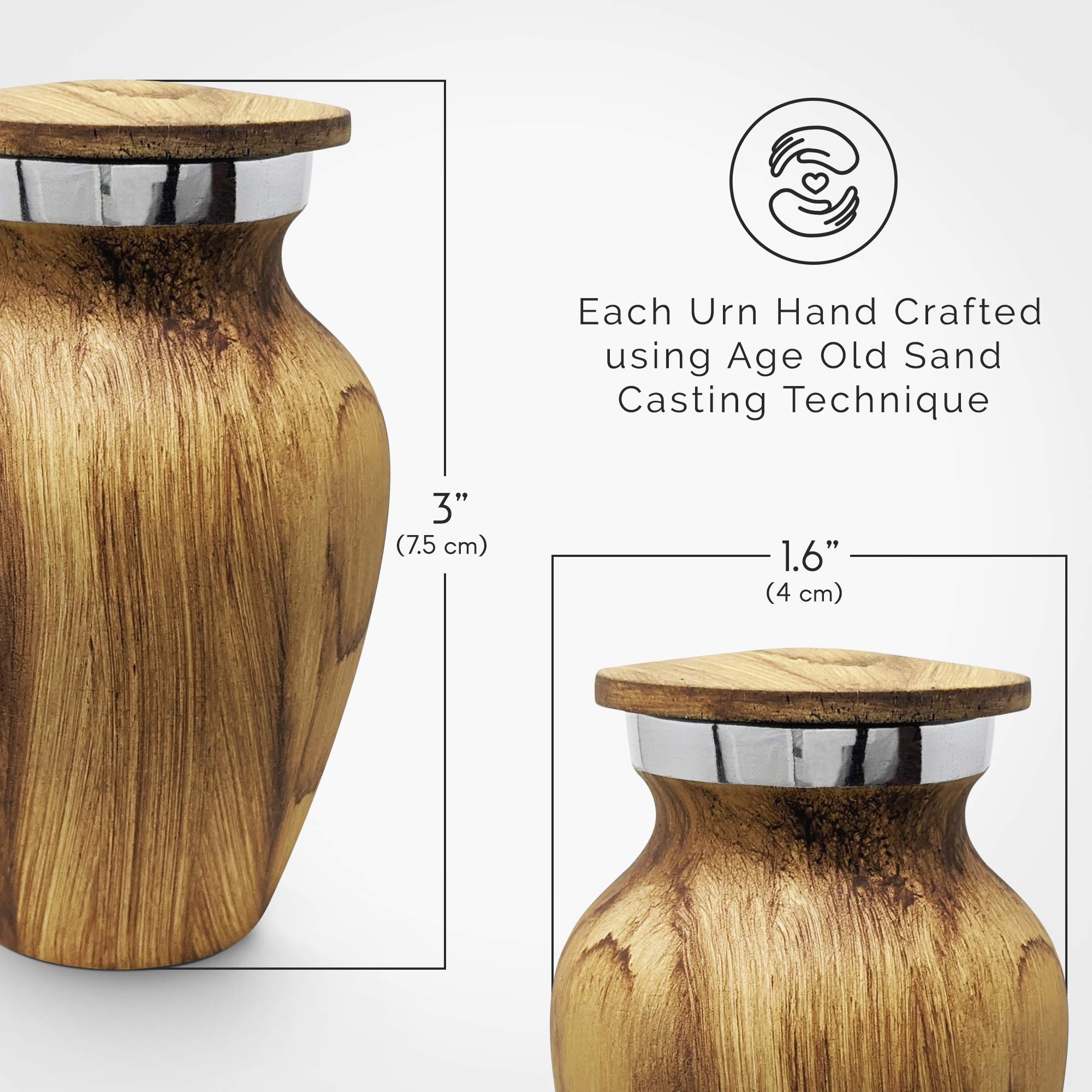 4 Pack Small Keepsake Urn for Human Ashes | Metal Wooden Oak Style | Mini Little Memorial Ash Container | Perfect Compact Tribut