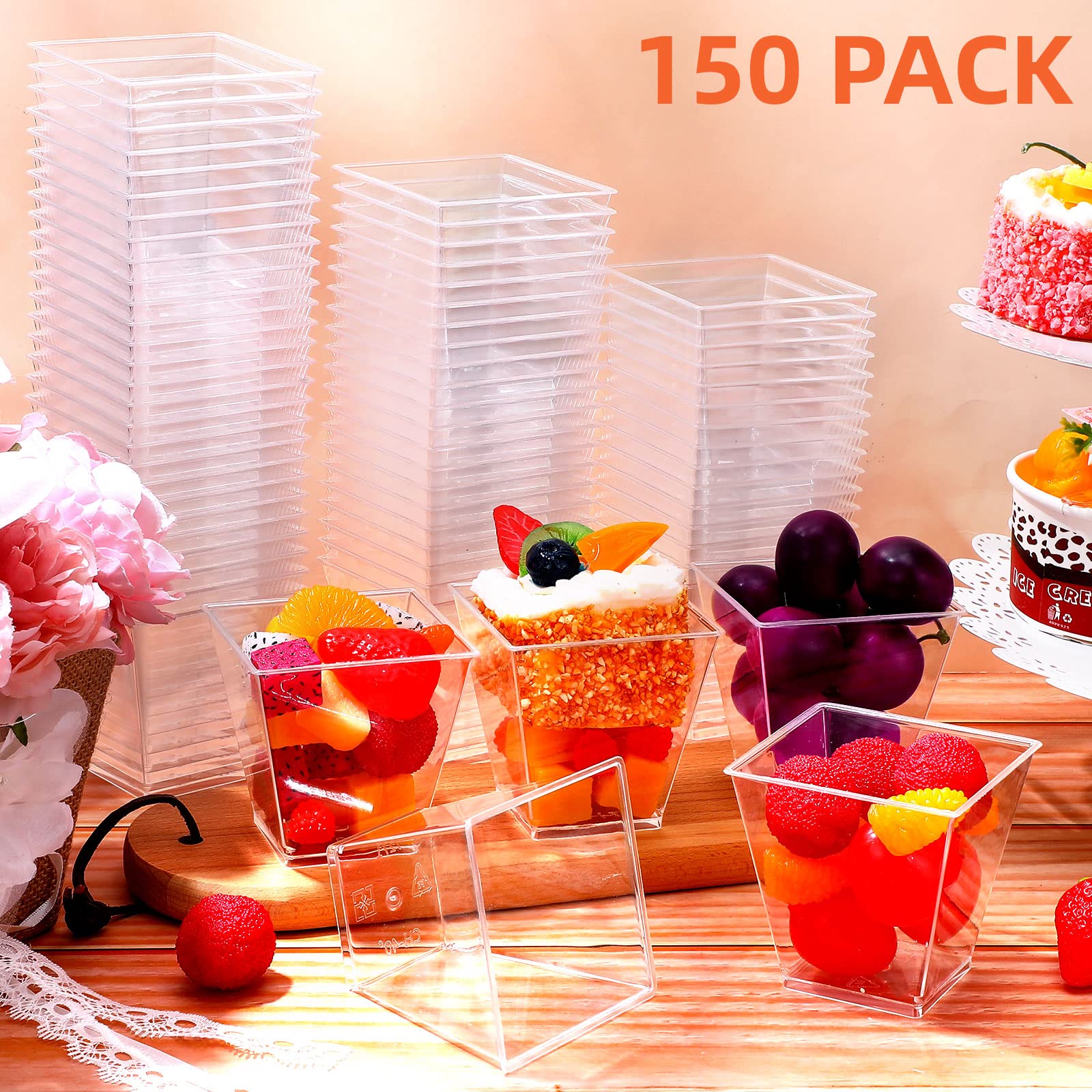 Zubebe Dessert Cups 8 Oz Clear Plastic Appetizer Cups Small Square Dessert Bowls Mini Serving Cups For Tasting Party, Baby Showe