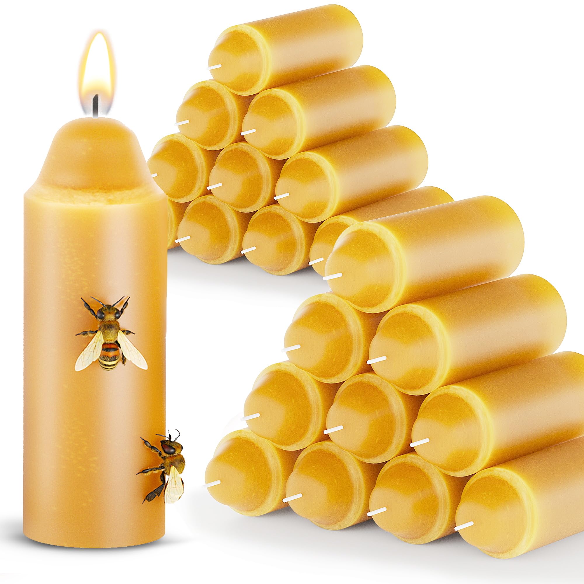 15-Hour Natural Pure Beeswax Candles for Candle Lanterns, Long Lasting Burning Candles Bulk for Camping, Emergency, Survival Eme