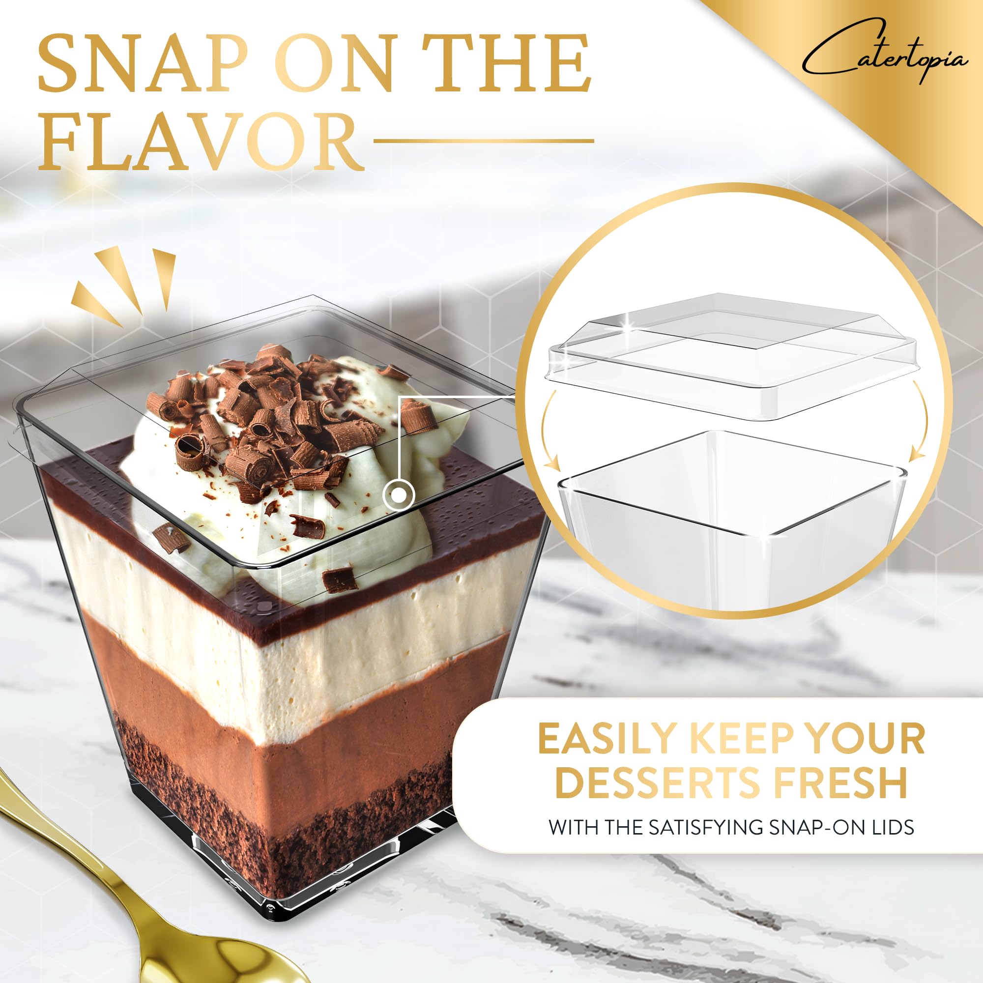 Mini Dessert Cups With Lids And Spoons (100 Pack) (Gold Spoons) - 5 Oz Plastic Parfait Cups With Lids Reusable - Plastic Dessert