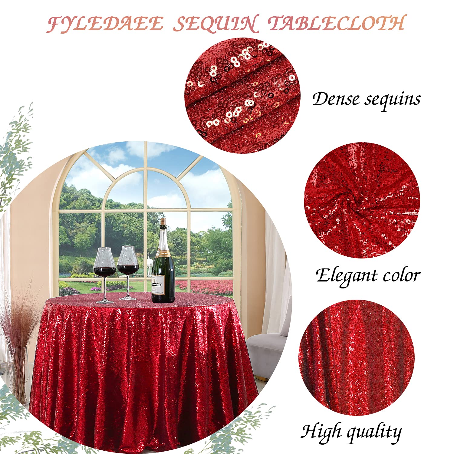 Fyledaee Red Round Sequin Table Cloths For Parties,48 Inch Glitter Table Cover Fitted Small Cute Sweet Dessert Tables For Weddin