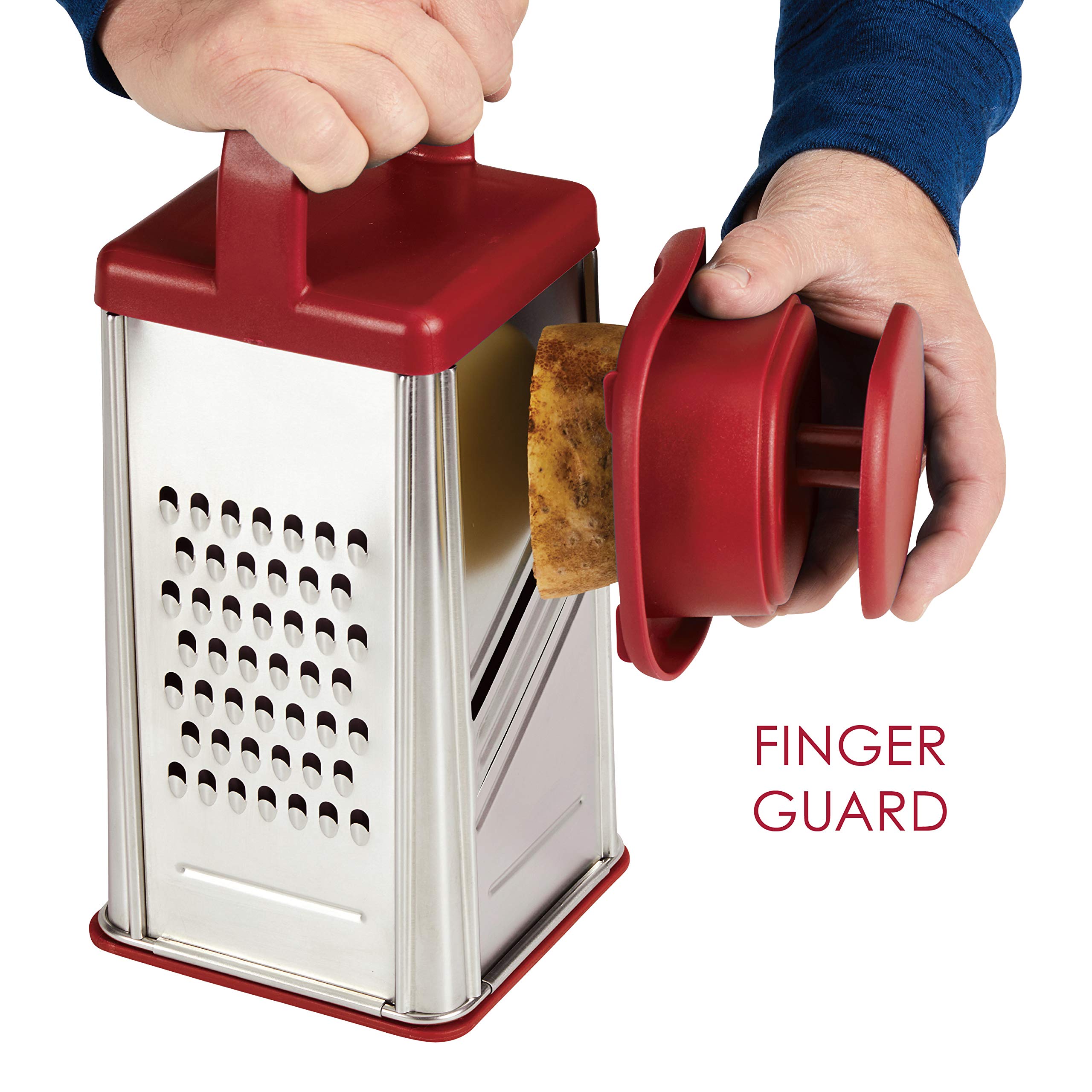 Rachael Ray Tools And Gadgets Stainless Steel Box Grater For Vegetables, Chocolate, Hard Cheeses, And More, Red(9.43 X 8.84 X 8.