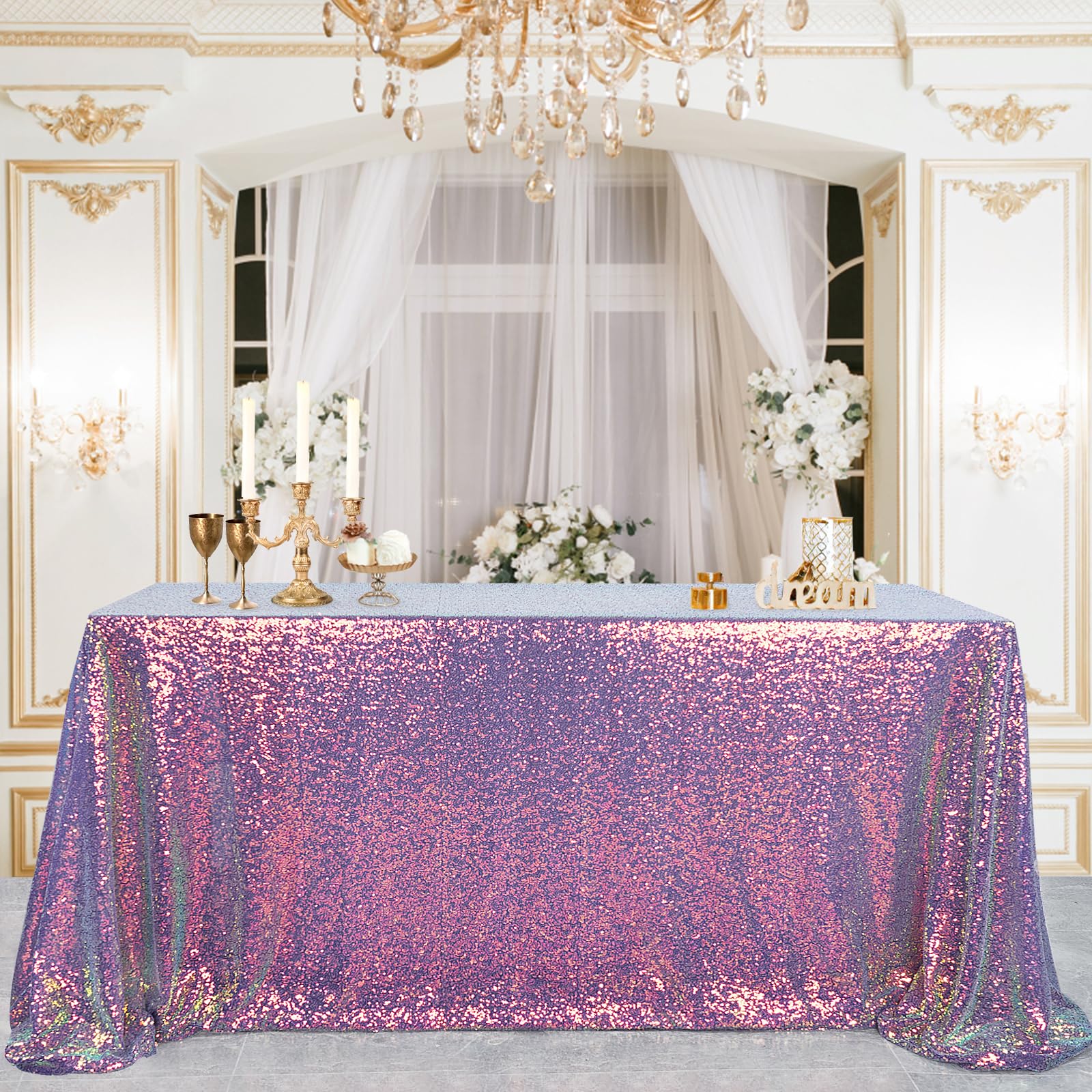 B-COOL Shimmer Sequin Tablecloth Glitter Iridescent: Rectangle Table Cloth 90x90 Inch Decorations for Birthday Party Halloween D