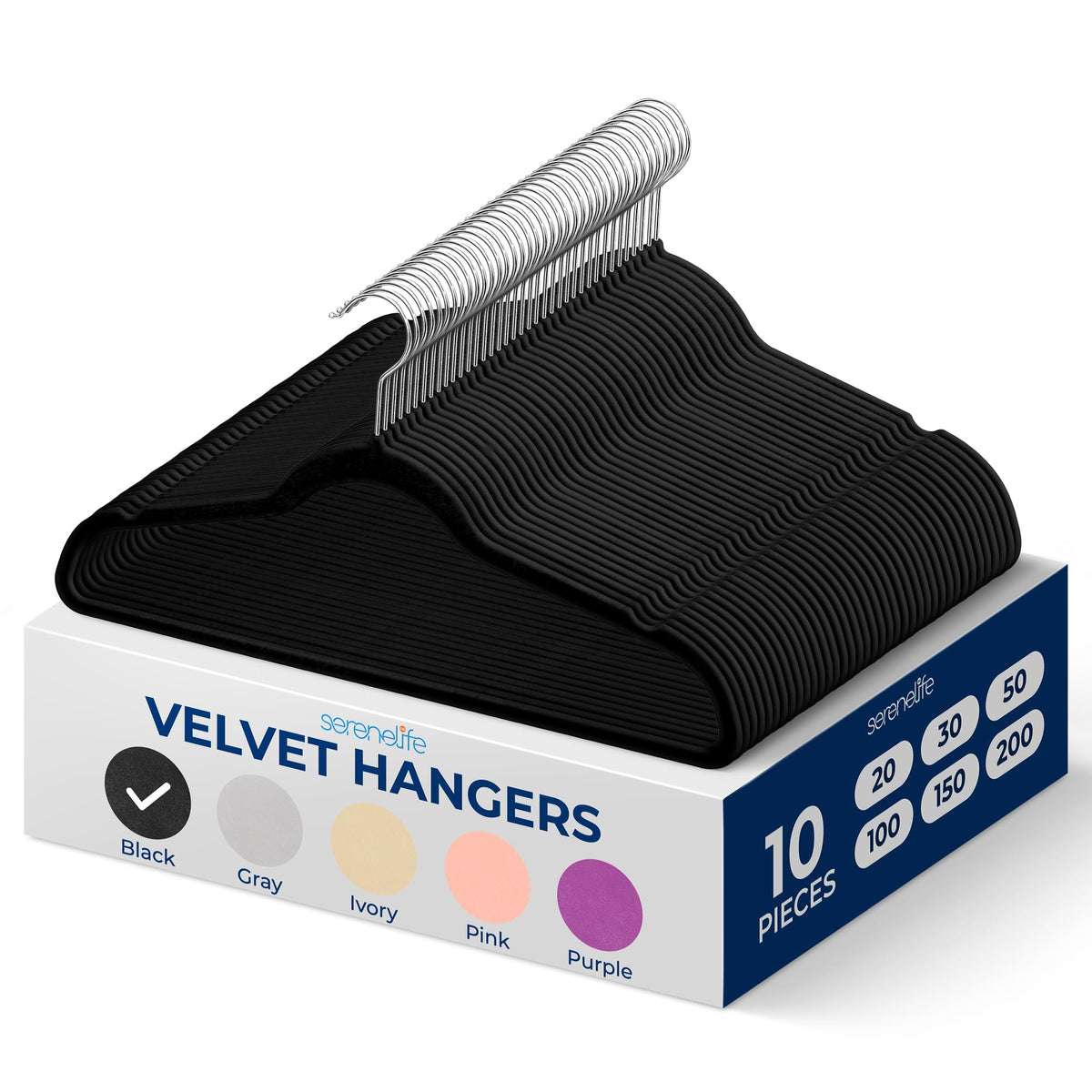 Serenelife Velvet Hangers 10 Pcs, Non Slip Heavy Duty Hanger Set, Durable With 360 Swivel Hook, Smooth Velvet Finish To Protect