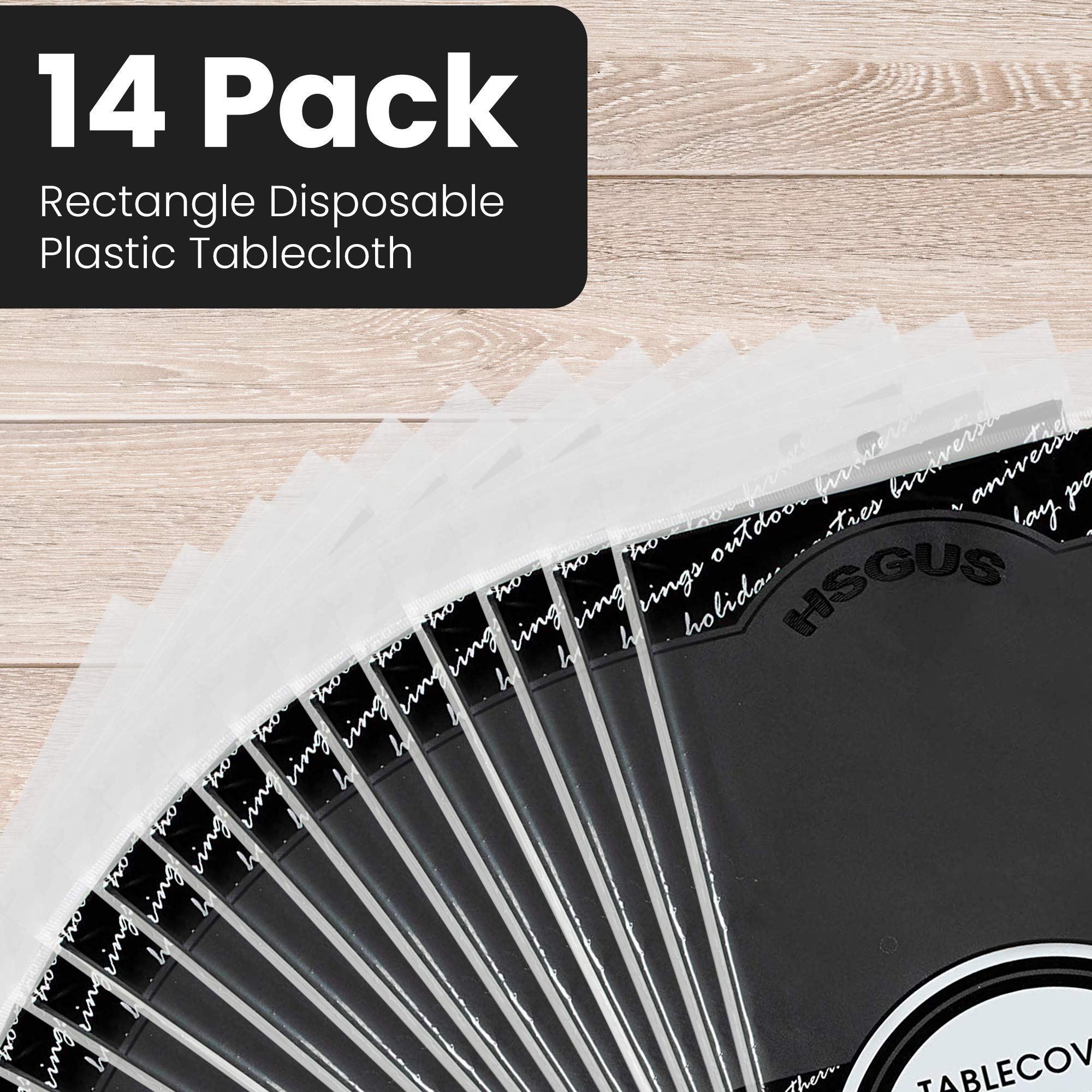 14 Pack Black 54 X 108 In. Rectangle Disposable Plastic Tablecloths - Smooth Decorative Covers For Parties, Weddings