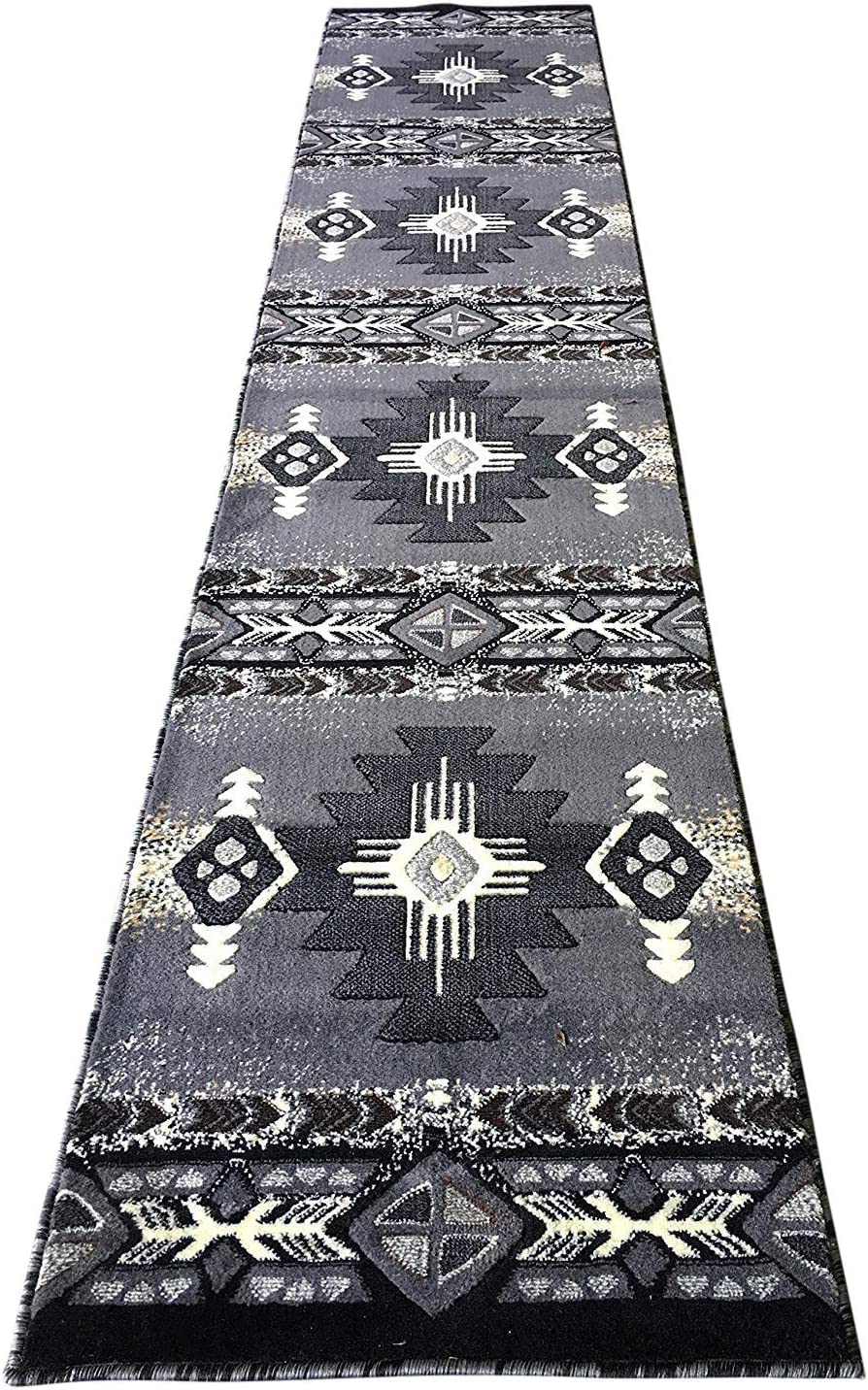 YHSF South West Native American Area Rug C318 (Grey, 2 Feet 4 Inches x 10 Feet 11 Inches)