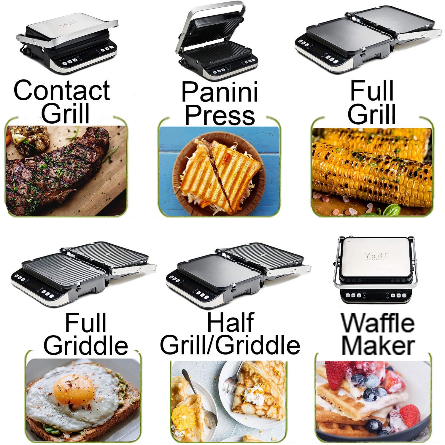 Yedi Total Package 6-In-1 Digital Indoor Grill, Waffle Maker, Panini Press, Griddle, With Deluxe Accessory Kit