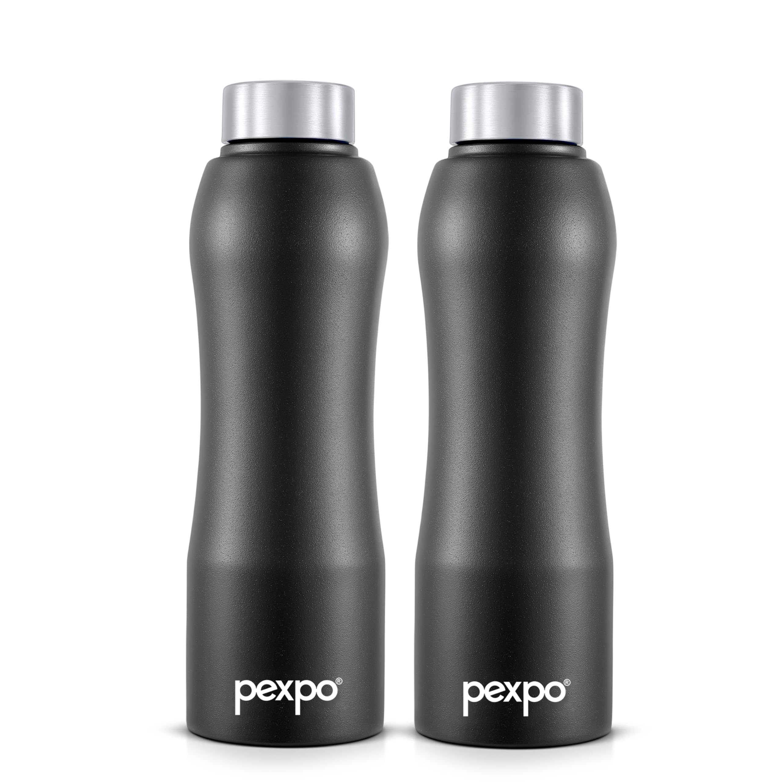 Pexpo Bistro Isi Certified Stainless Steel Fridge/Sports Water Bottle 750Ml, Knight Black, Pack Of 2| Single Walled|Easy Grip|Le