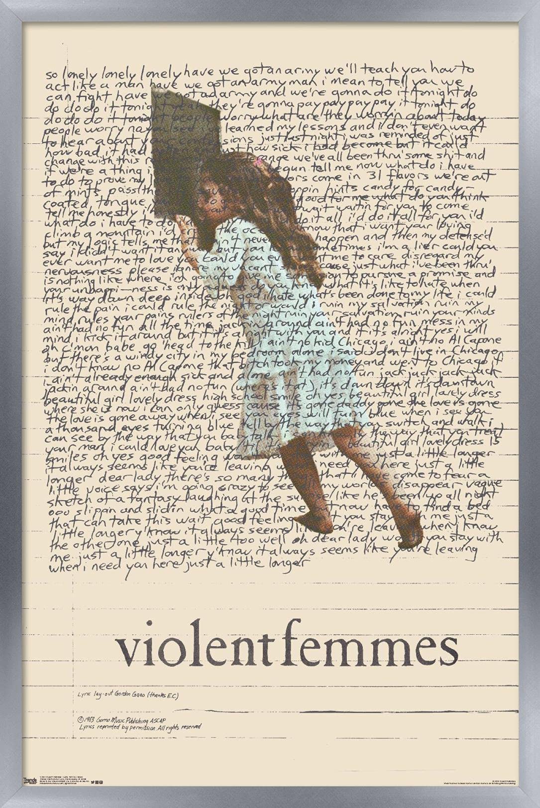 Trends International Violent Femmes - Lyric Girl Tea Towel Wall Poster, 14.725'' X 22.375'', Silver Framed Version