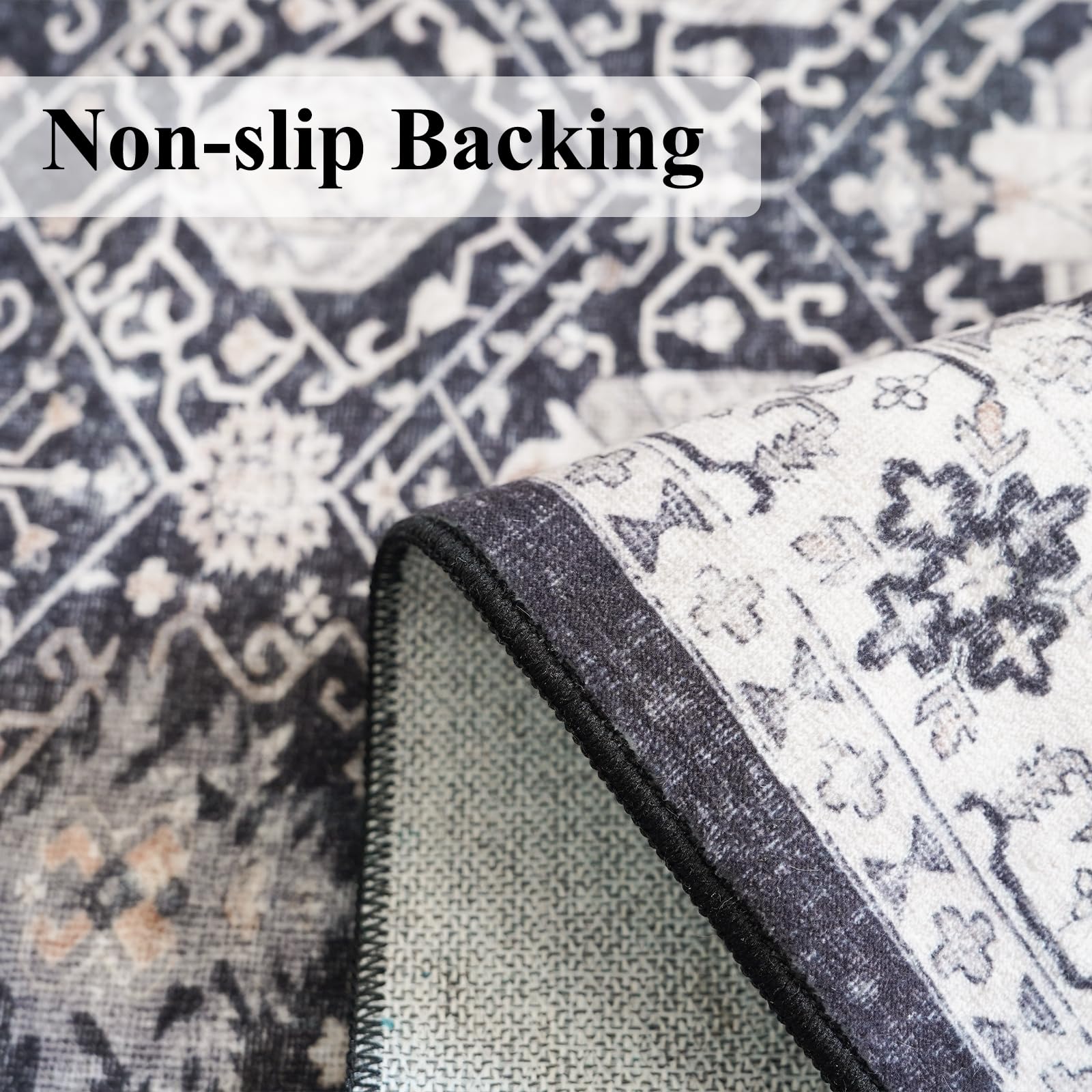 Washable Large 9x12 Area Rug: Indoor Oriental Living Room Carpet with Non Slip Backing Ultra Soft Low Pile Rugs for Bedroom Dini