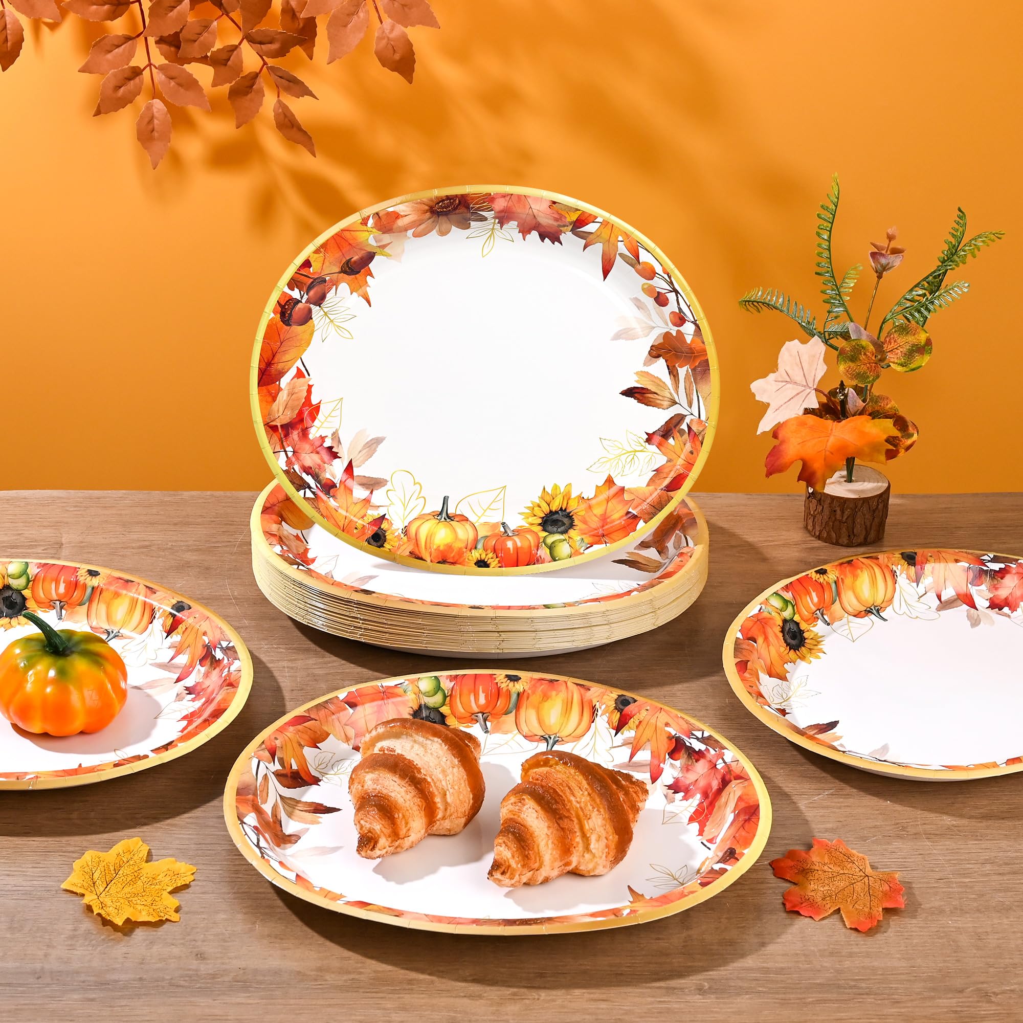 50Pcs Fall Oval Paper Plates Party Supplies Thanksgiving Autumn Plates Disposable Heavy Duty Watercolor Maple Leaves Plate for F