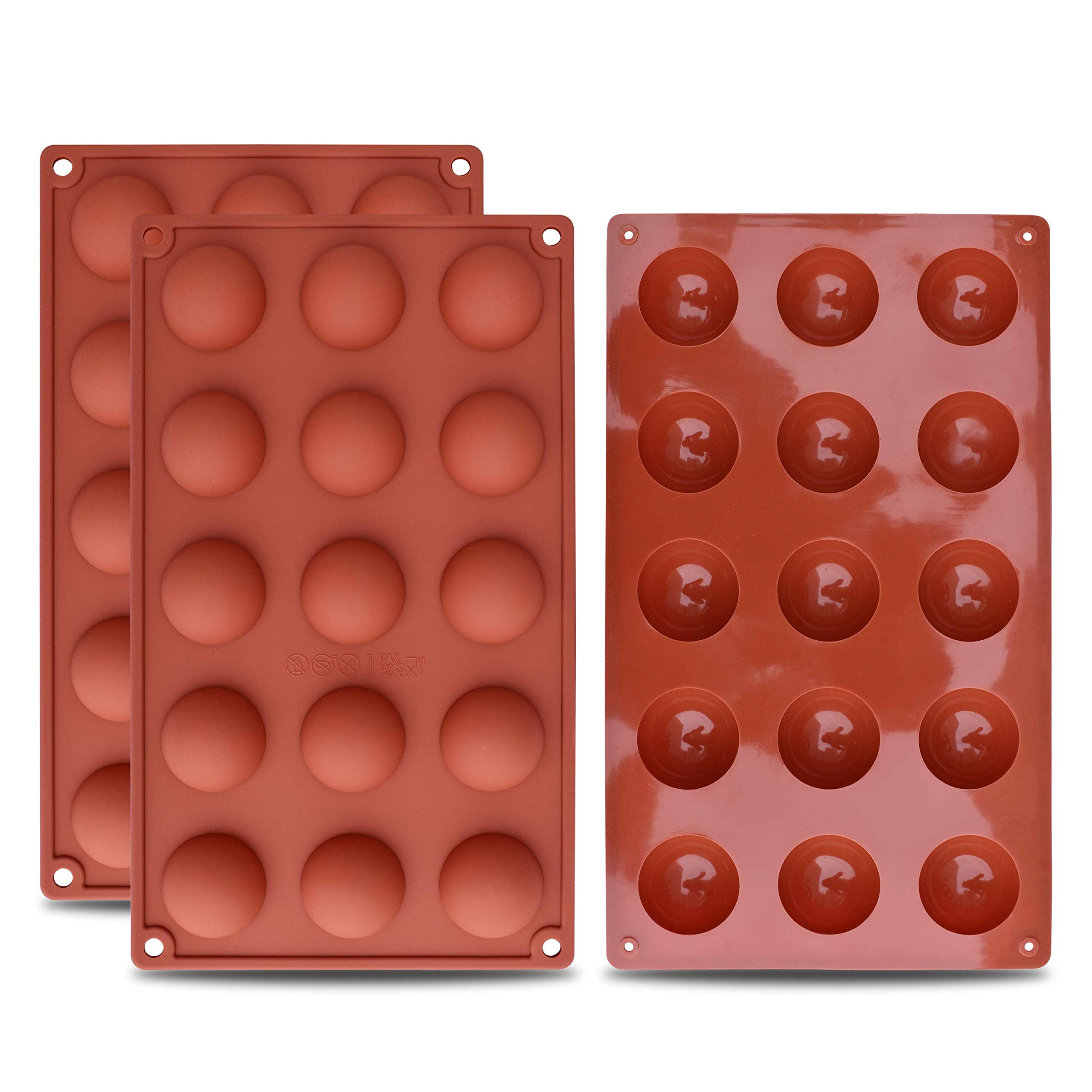homEdge Small 15-Cavity Semi Sphere Silicone Mold, 3 Packs Baking Mold for Making Chocolate, Cake, Jelly, Dome Mousse-1.5 inches