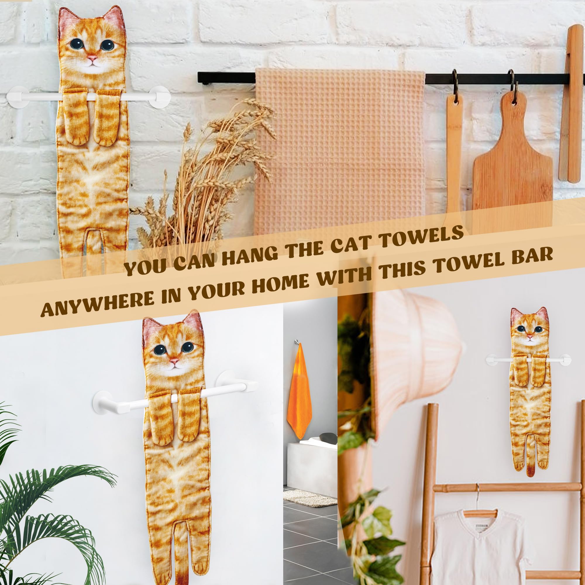 AGRIMONY Cat Funny Hand Towels with Towels Bar for Bathroom Kitchen - Cute Decorative Cat Decor Hanging Washcloths Face Towels Super Absorbent Soft - Housewarming Birthday Gift for Women Cat Lovers