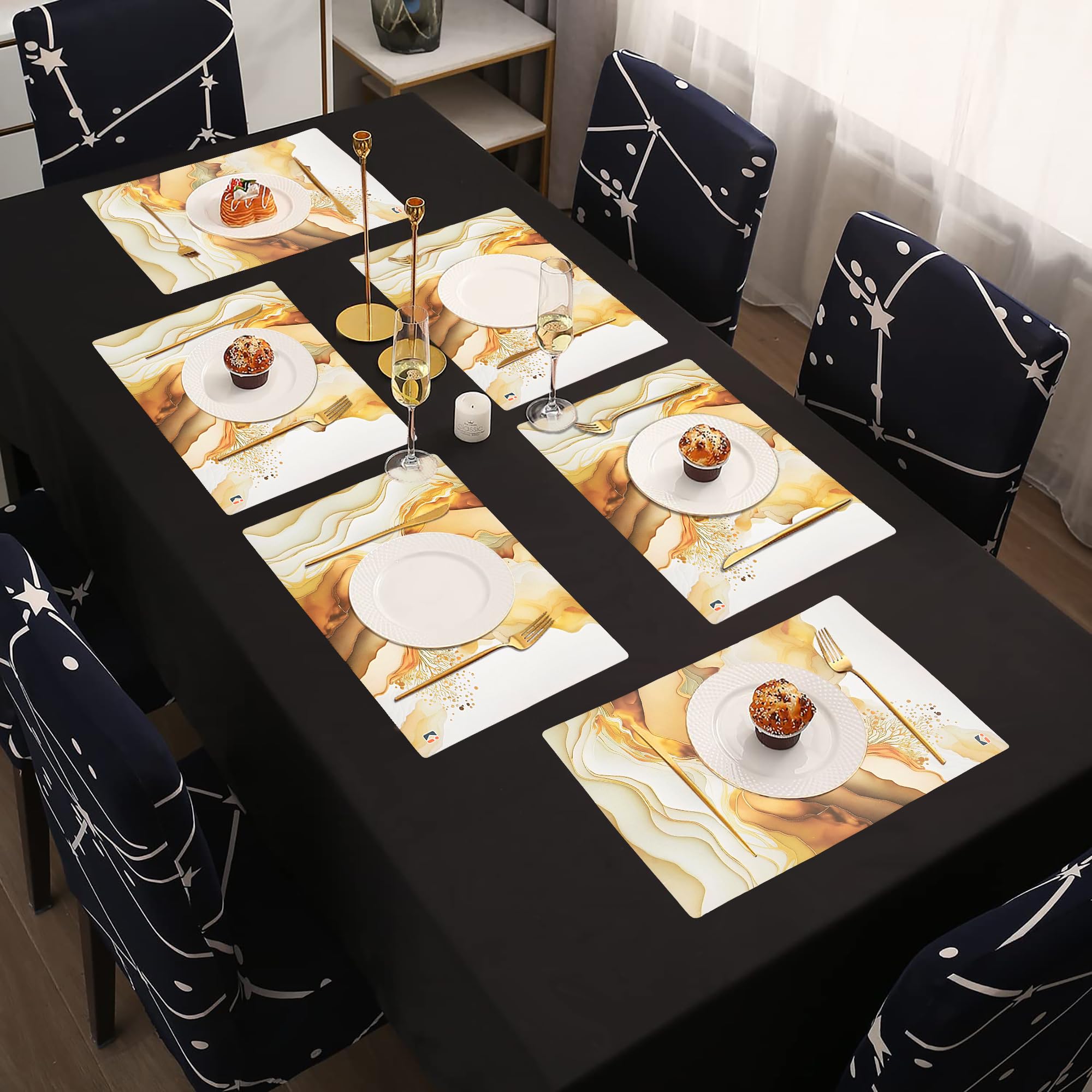 Kuber Industries 6 Pcs Set Wipeable & Reusable Pvc Placemats For Dining Table | Food Mats & Dining Table Accessories For Home, B